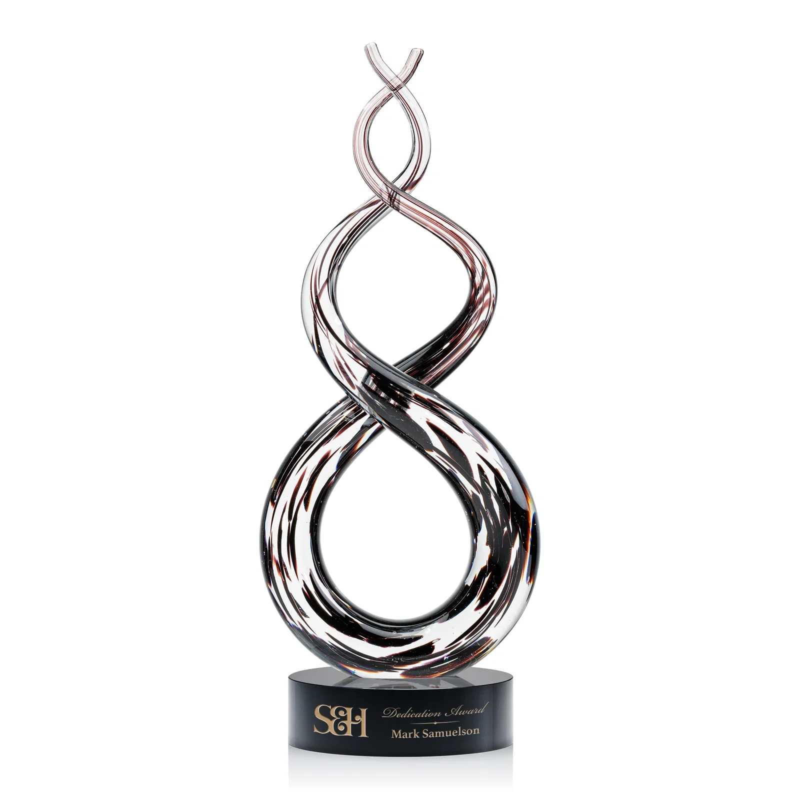 Custom Glass Sculpture Award With Compact Etch Area for a Short Name for service anniversary gifts