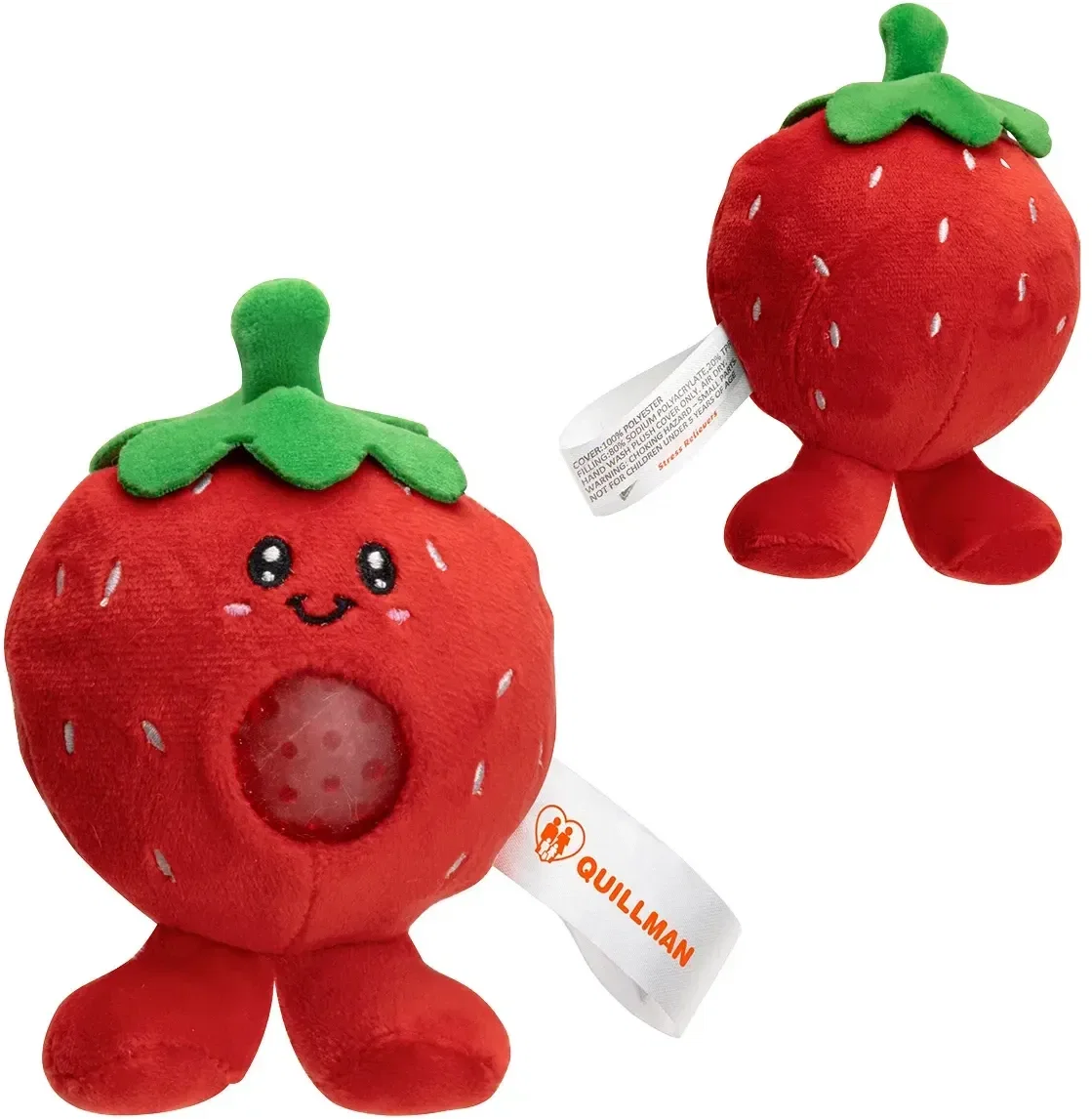 Strawberry Plush Stress Buster, custom plush sensory toy with logo, front view