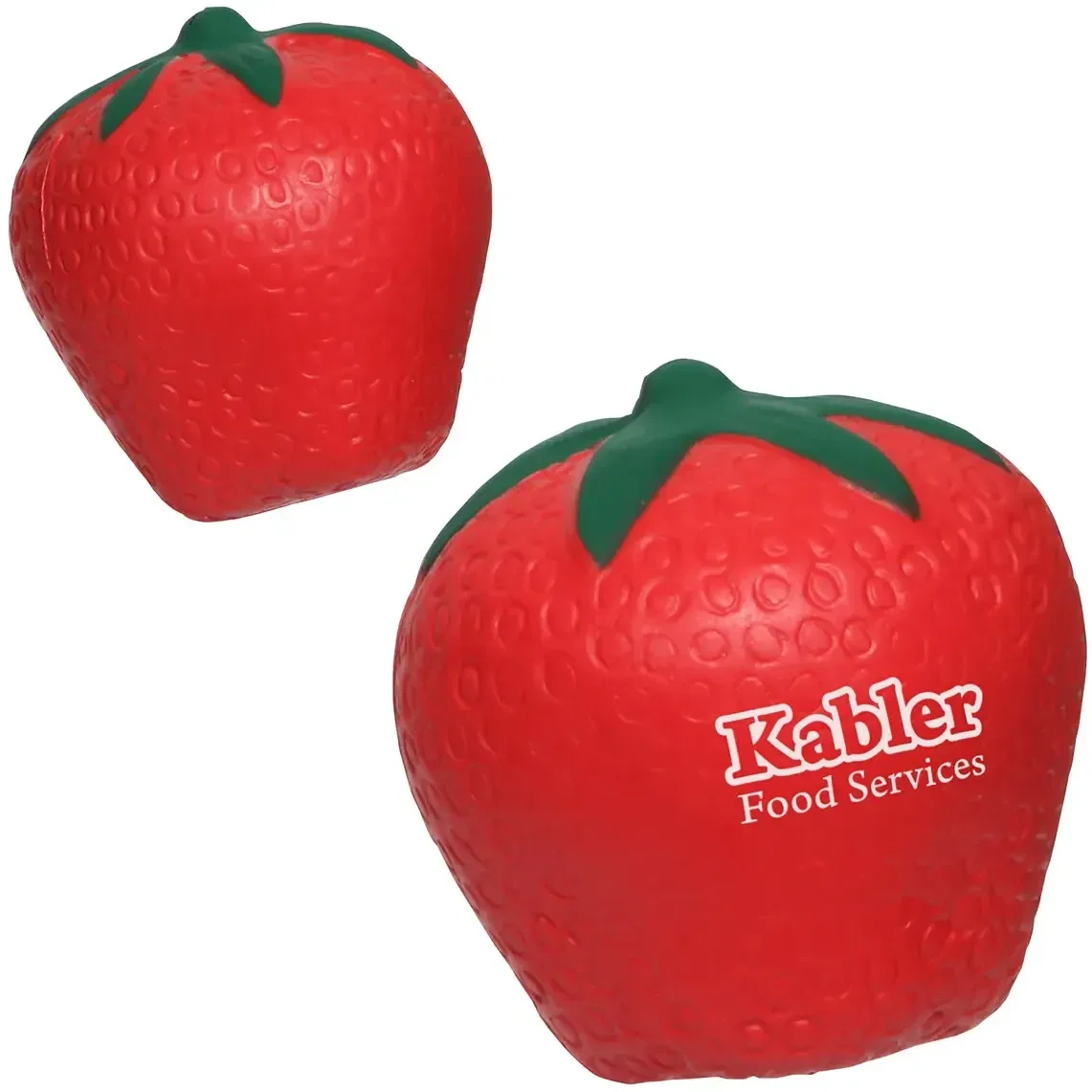 Custom Strawberry Stress Reliever, branded strawberry squeeze toy with clean logo print for produce brands