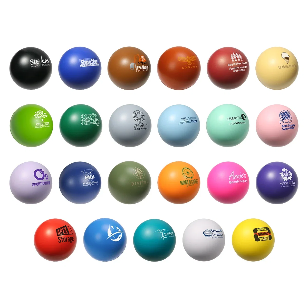 Round stress ball available in 23 colors, 2.75 inch diameter