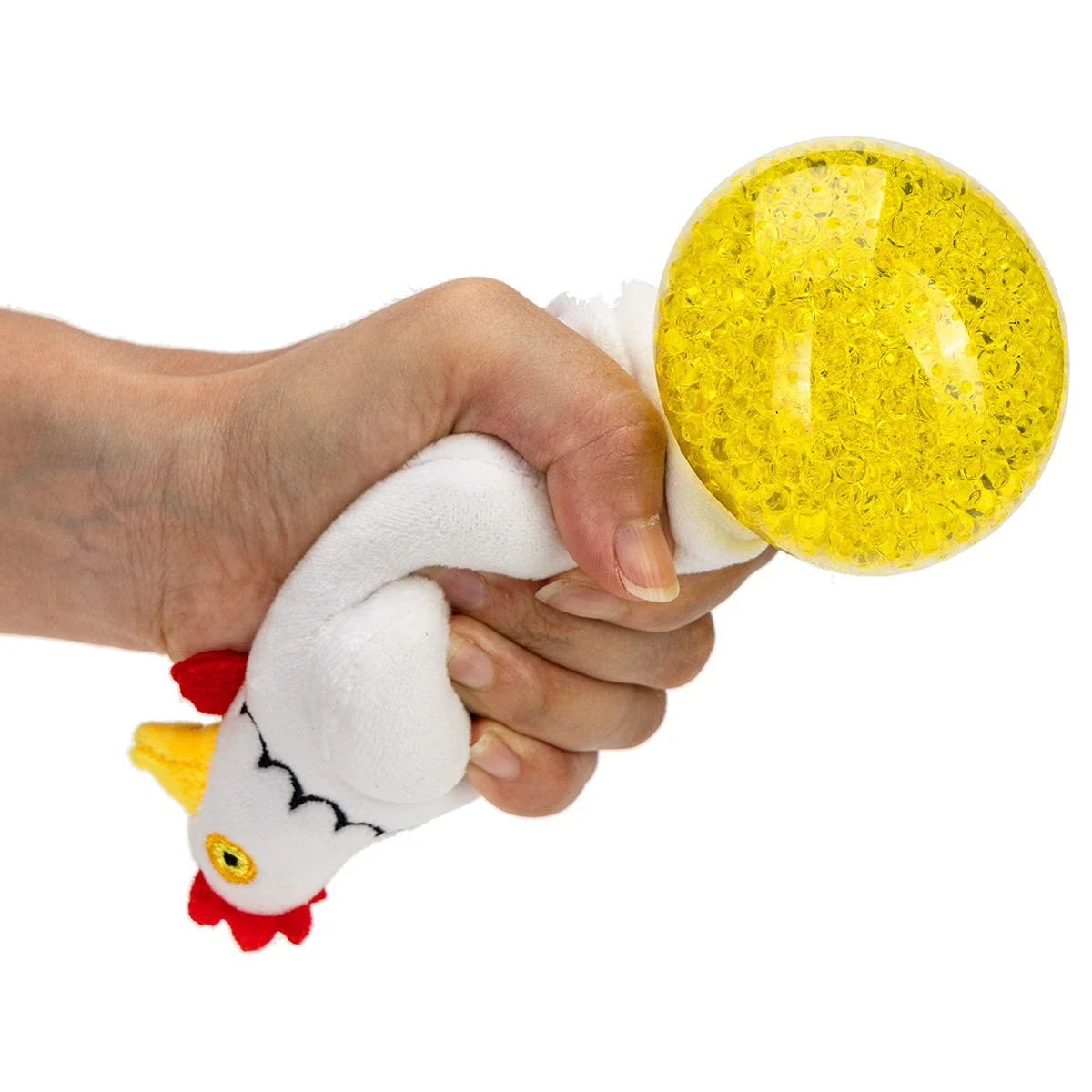 Close-up of the Stress Busters Chicken's branded imprint area