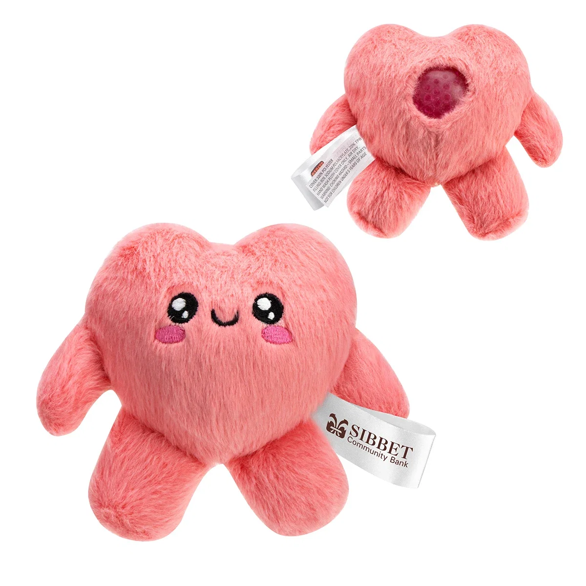 Custom Stress Busters Fluffy Heart, front view of the branded heart-shaped stress ball