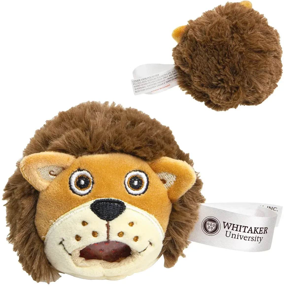 Custom plush lion gel-bead promotional stress reliever, soft branded squeeze toy front view