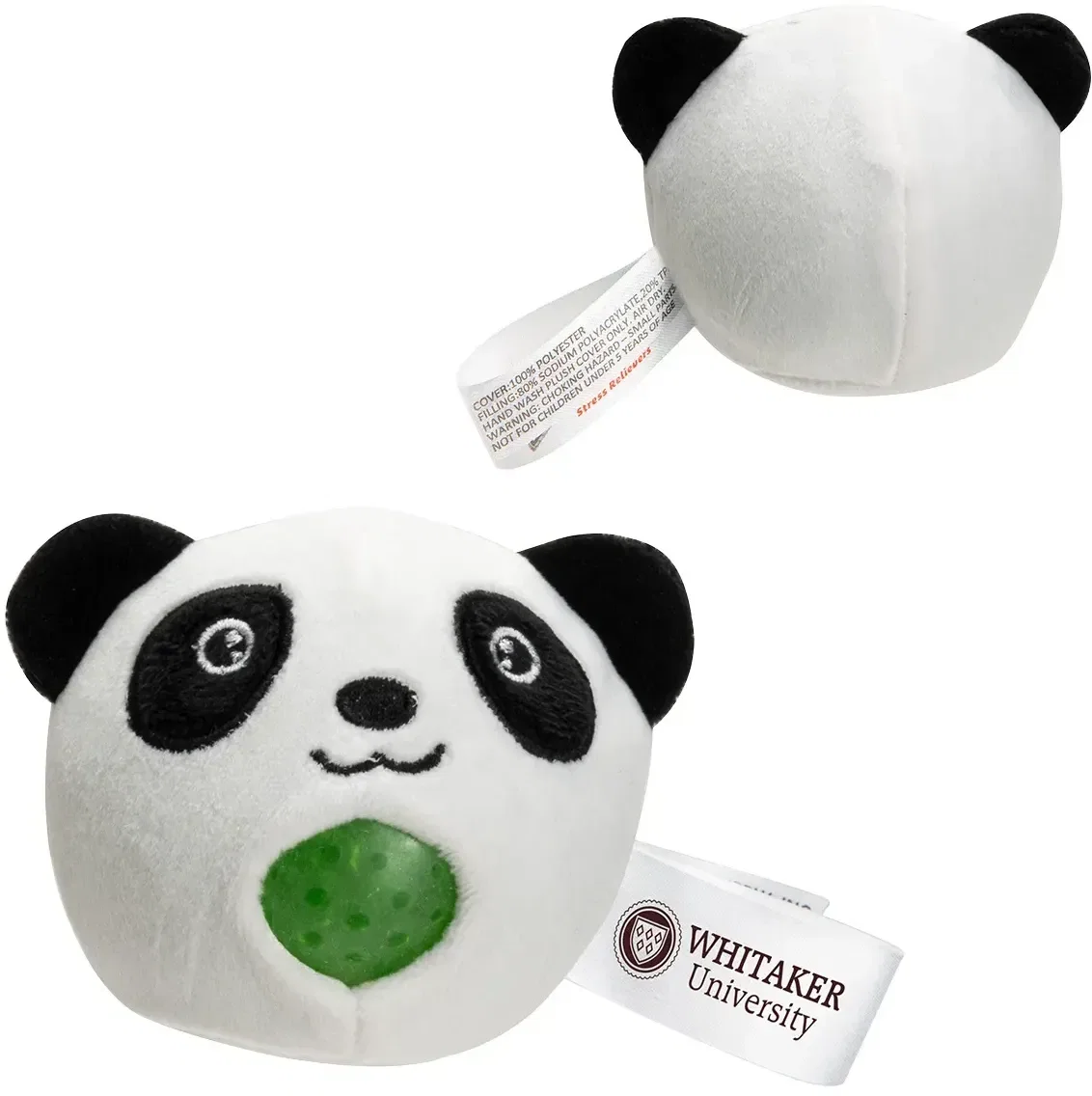 Custom Stress Busters panda plush stress reliever squeeze toy, front view