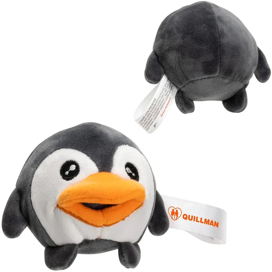 Stress Busters Penguin Stress Reliever, custom plush sensory toy with logo, front view