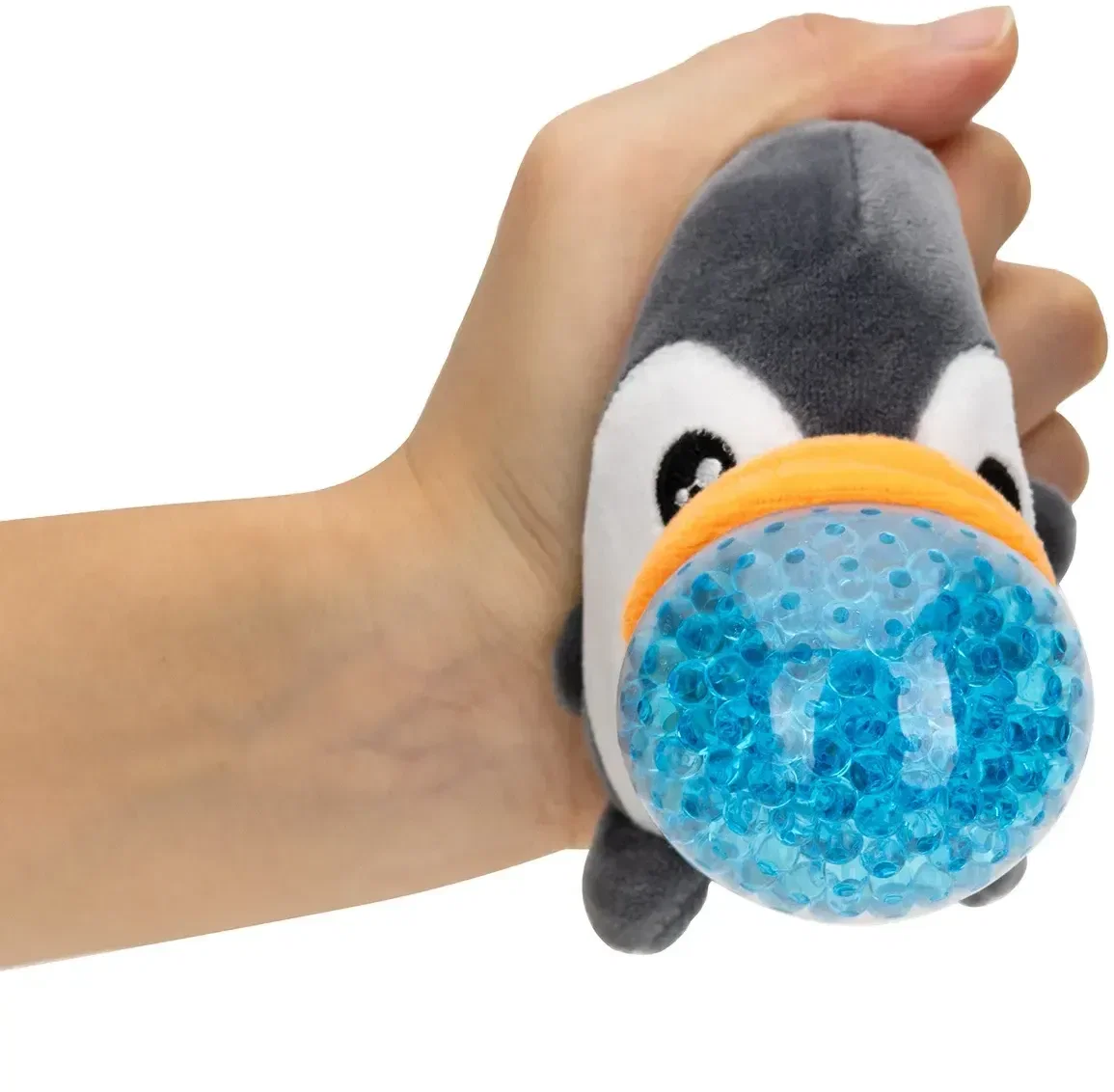 Custom penguin plush stress ball, side profile detail