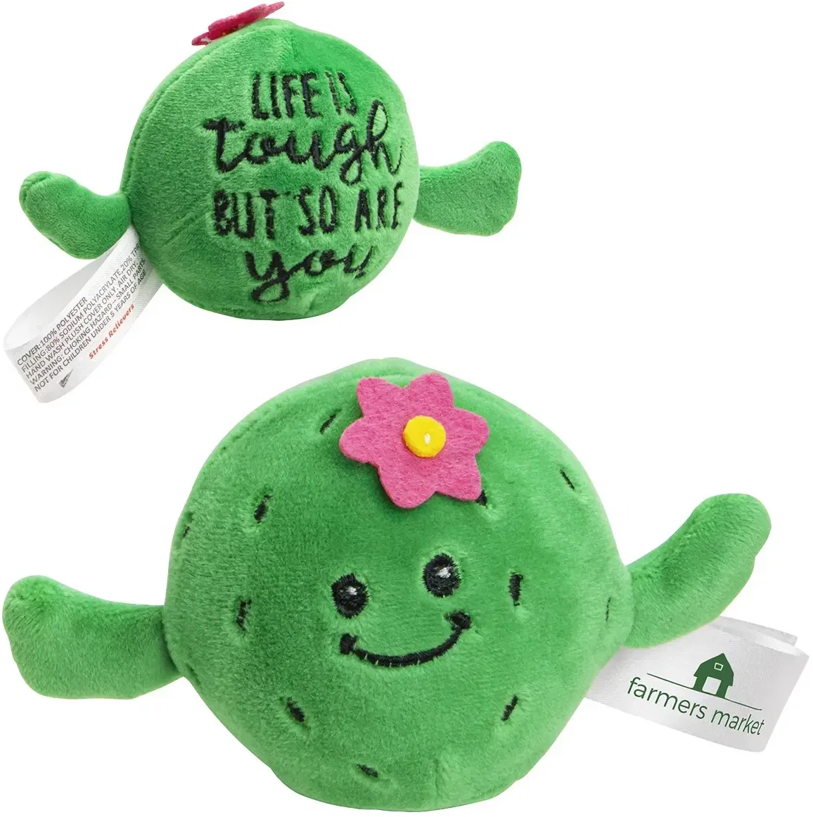 Custom Stress Busters Plush Cactus Stress Reliever, branded plush gel-bead squeeze toy, front view