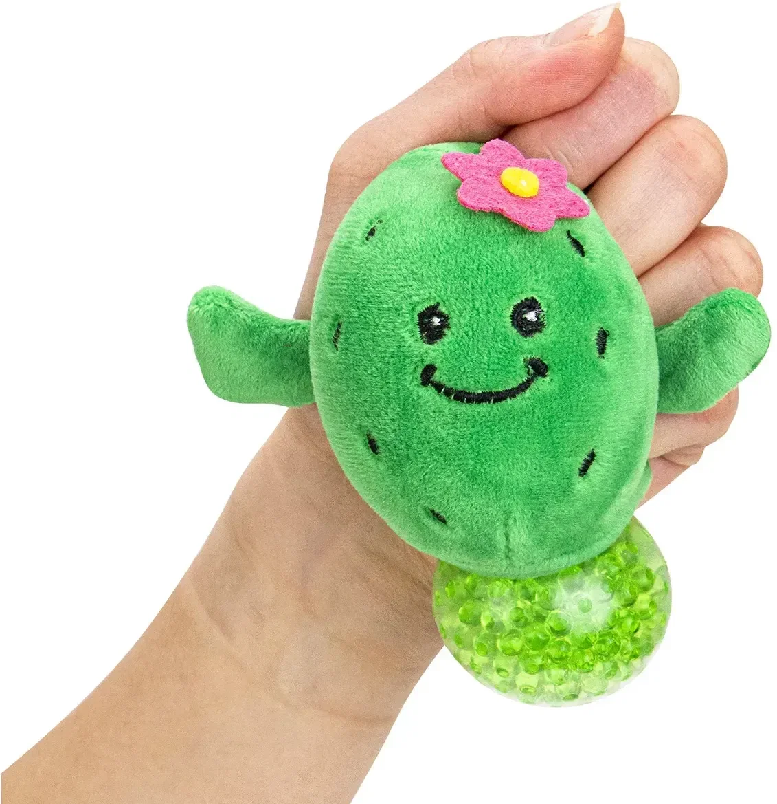 Branded Stress Busters Plush Cactus Stress Reliever shown from the side, promotional soft plush sensory squeeze toy