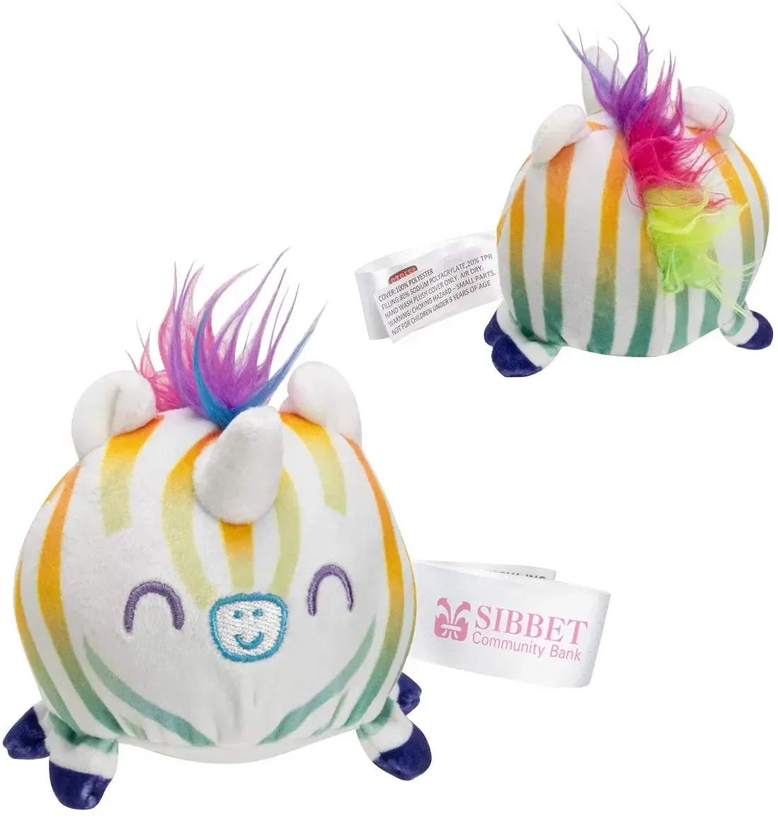 Custom Stress Busters unicorn stress reliever squeeze toy, front view
