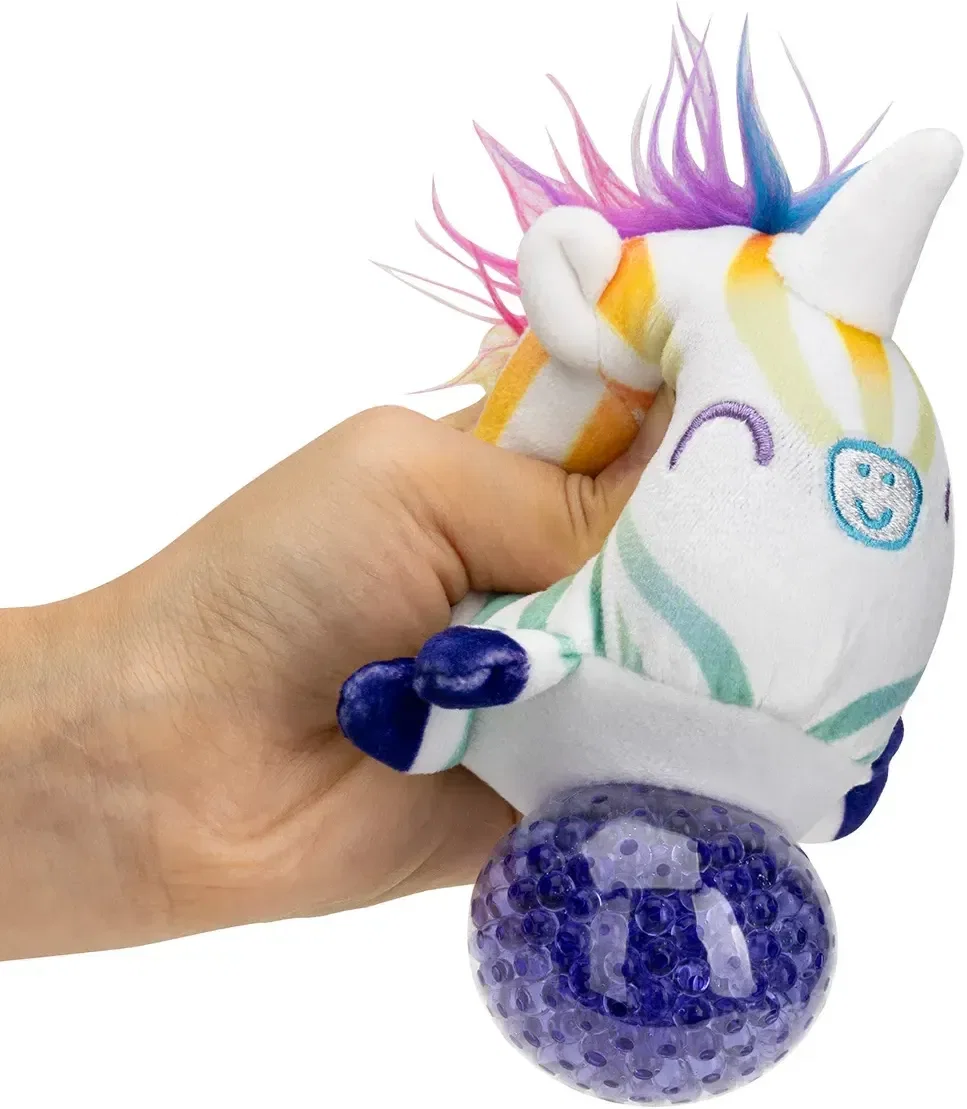 Branded unicorn promotional stress ball, side profile with imprint area