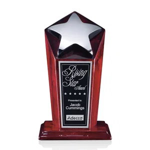 Chrome Cast Metal Star Award on Piano-Finish Rosewood