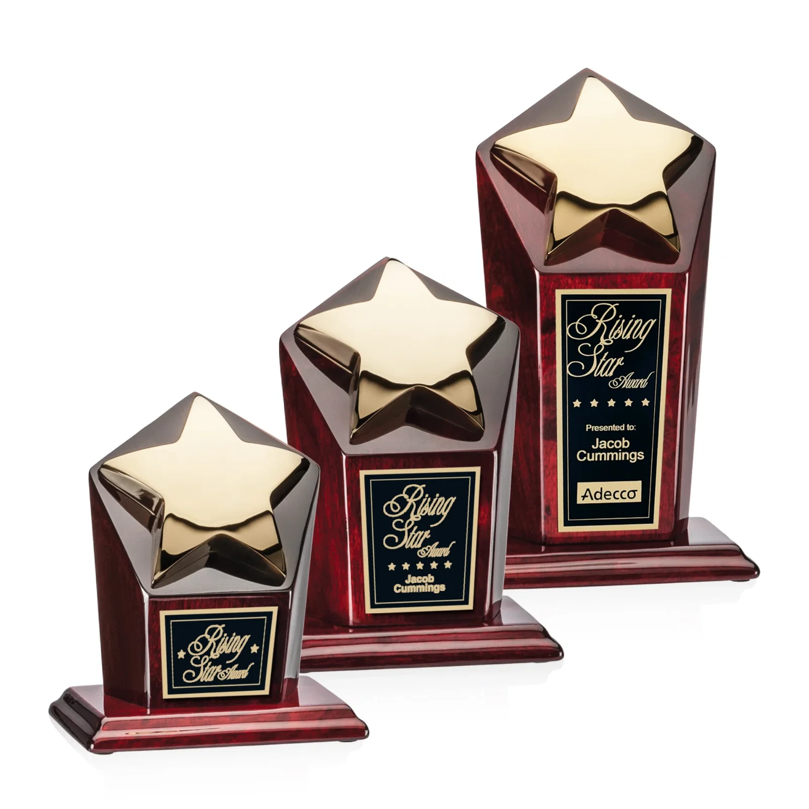 Custom Chrome Cast Metal Star Award on Piano-Finish Rosewood for corporate award ceremonies