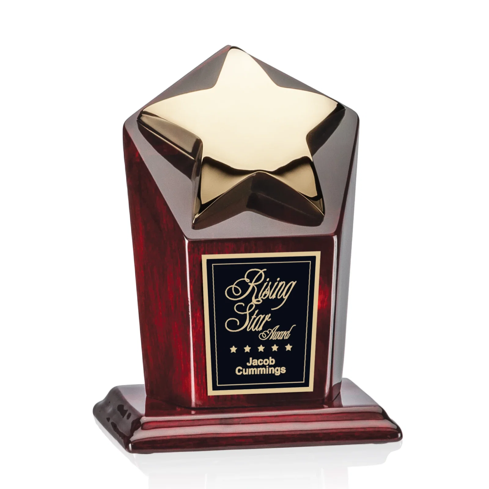 Custom Chrome Cast Metal Star Award on Piano-Finish Rosewood for sales achievement awards