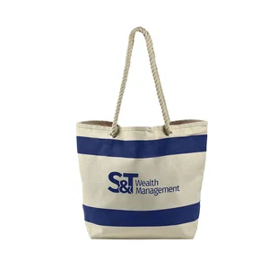 Rope-Handle Striped Tote Bag, 18.5" x 13.5" 12 oz Cotton Canvas, Full-Color Imprint