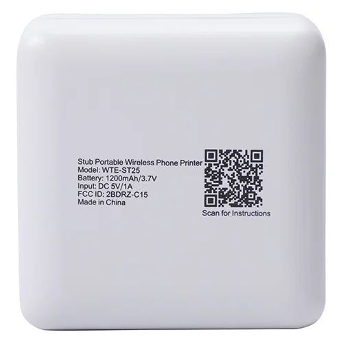 Promotional Stub wireless phone printer printing a photo, custom branded pocket printer in use