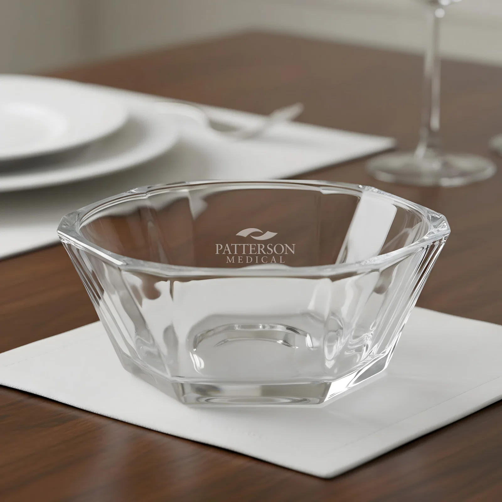 Custom Faceted Clear Glass Bowl Award in Leaf Shape, crystal vase for team milestone celebrations