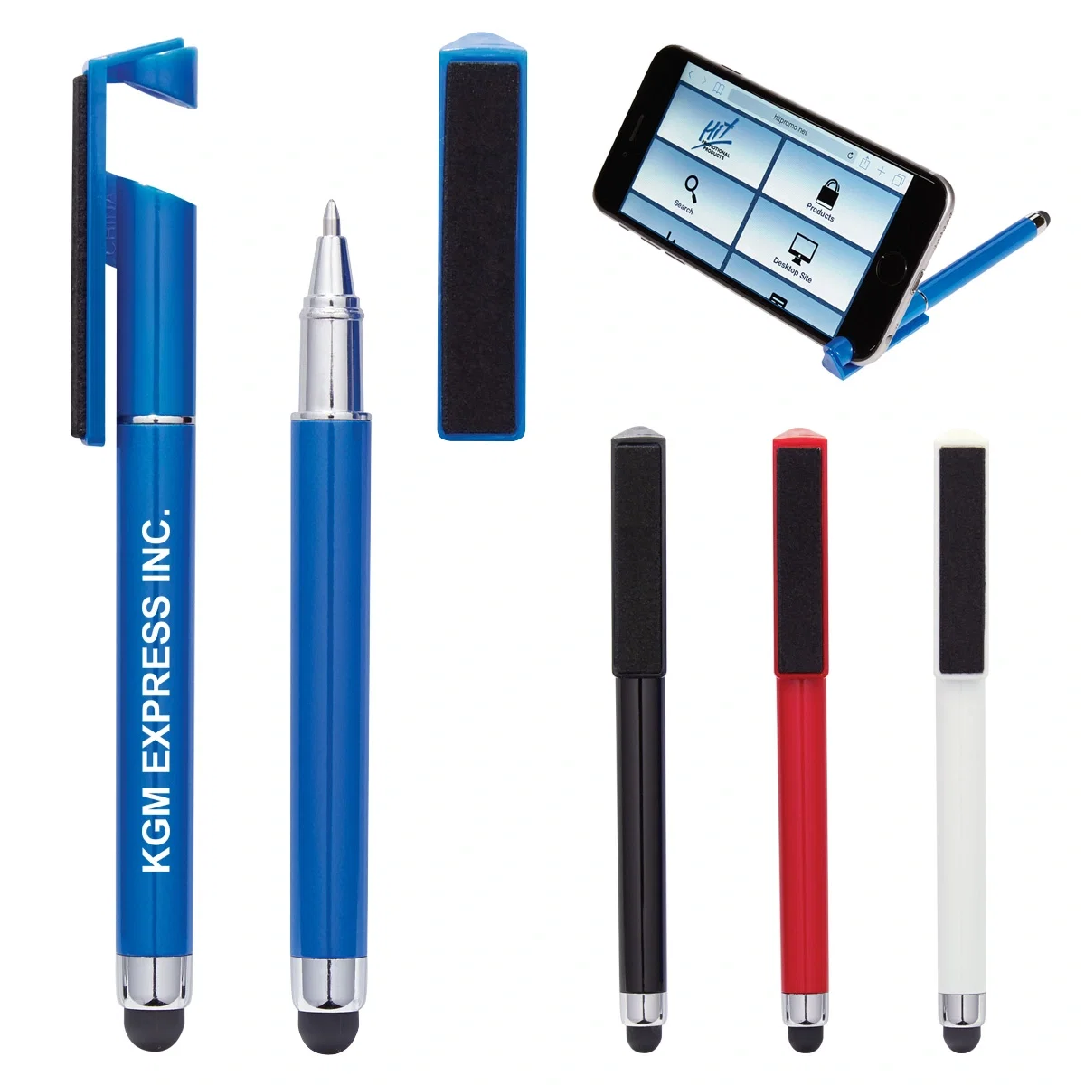 Three-in-one stylus pen with phone stand and screen wiper