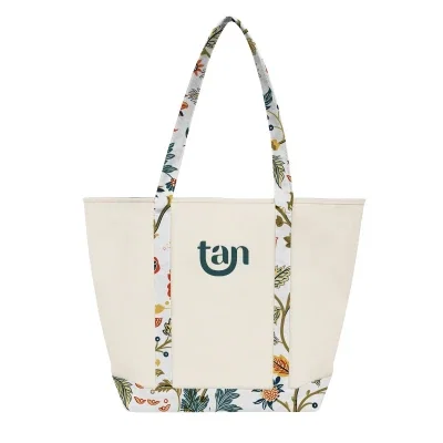 Recycled poly canvas tote shaped with a wide boat style opening