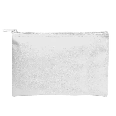 Recycled polyester pouch closed with a zipper along the top edge