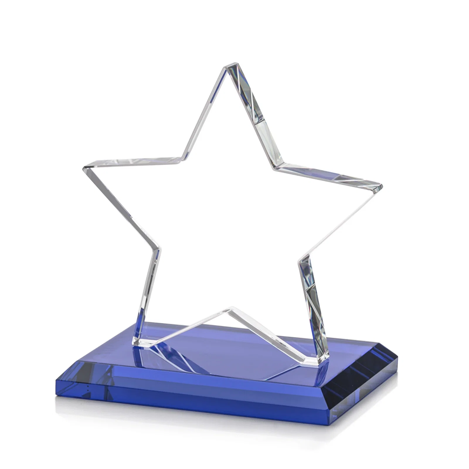 Custom Starfire Crystal Star Award in Amber, Light Blue or Rosewood, with your logo for corporate award ceremonies