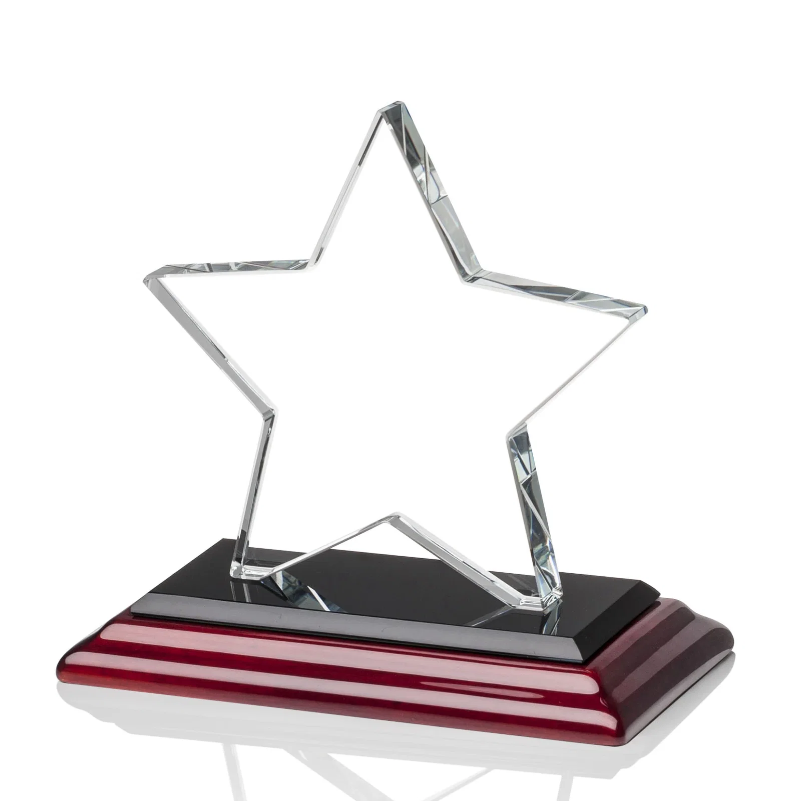 Custom Starfire Crystal Star Award in Amber, Light Blue or Rosewood, with your logo for retirement presentations
