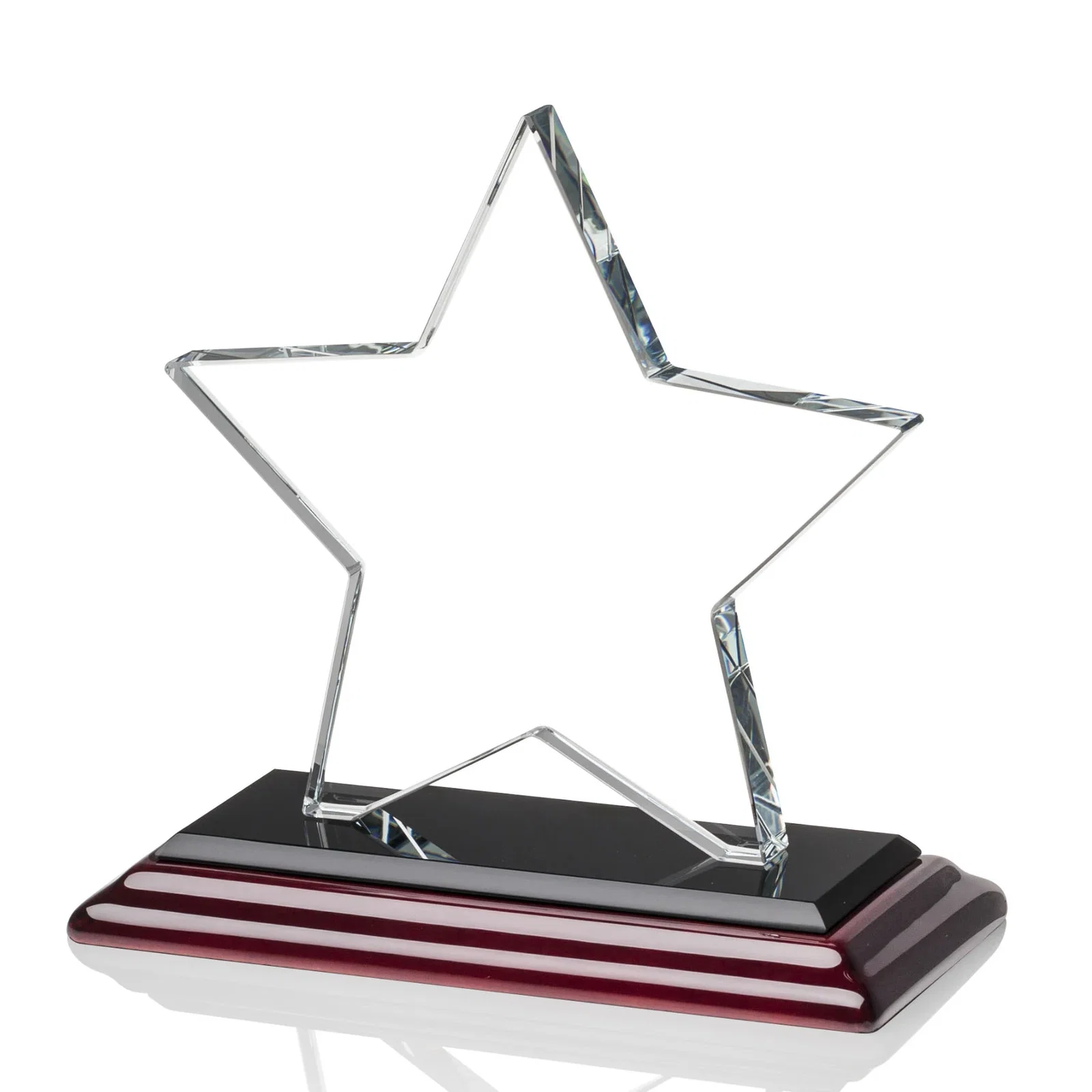 Custom Starfire Crystal Star Award in Amber, Light Blue or Rosewood, with your logo for team milestone celebrations