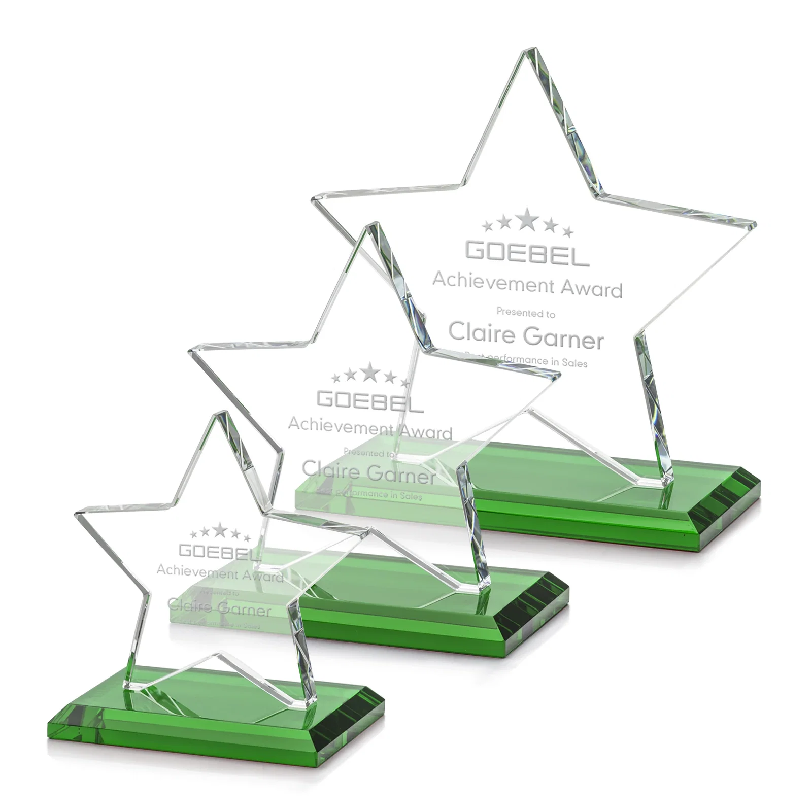 Custom Starfire Crystal Star Award in Amber, Light Blue or Rosewood for volunteer appreciation