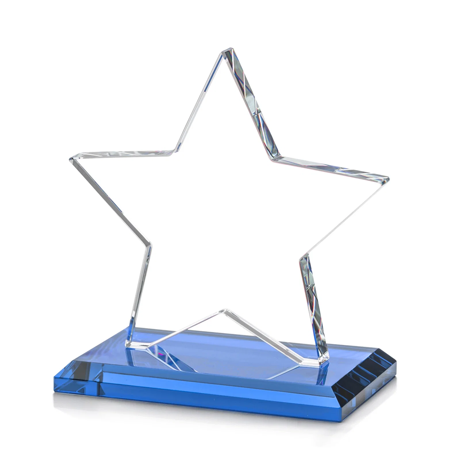 Custom Starfire Crystal Star Award in Amber, Light Blue or Rosewood, with your logo for company anniversary events