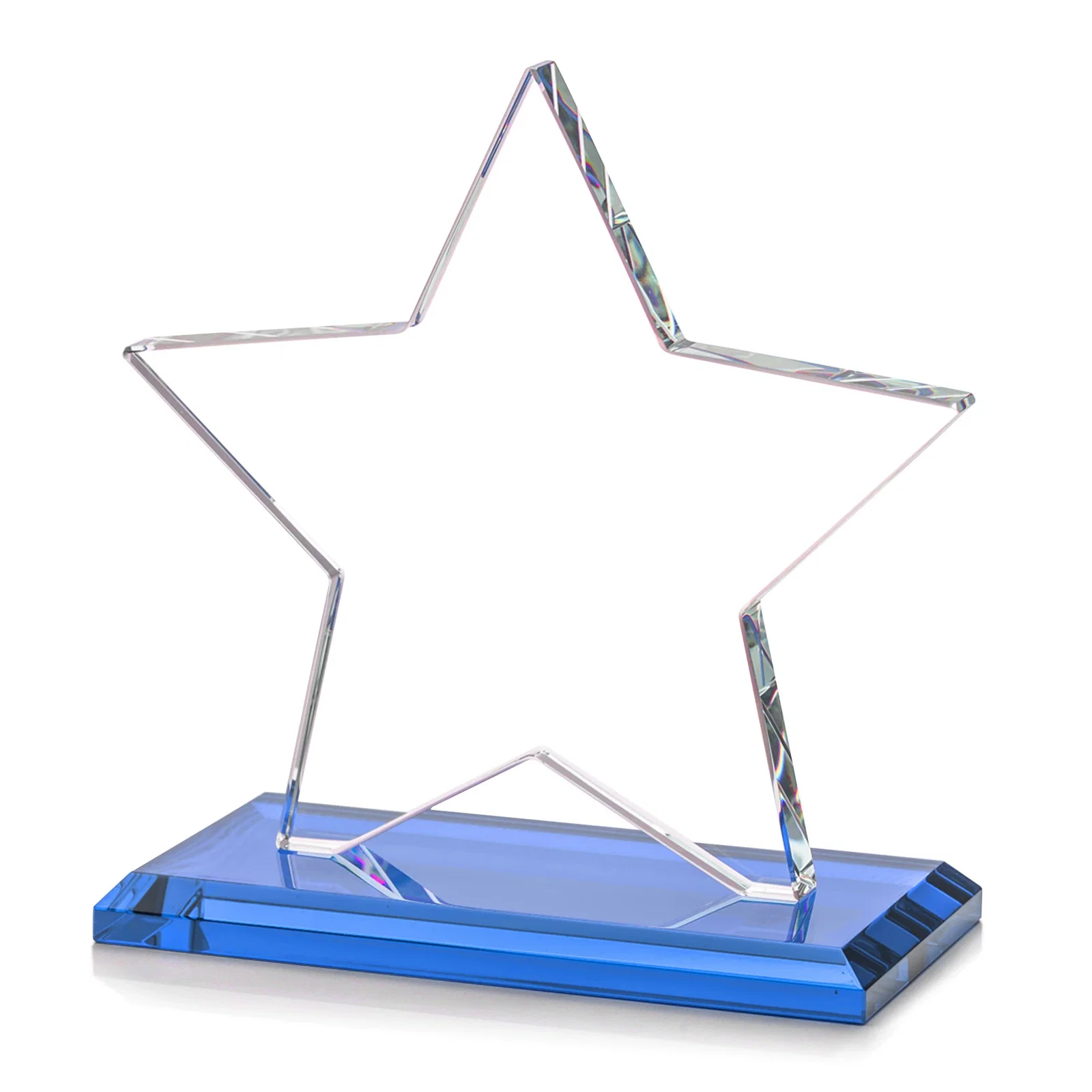 Personalized Starfire Crystal Star Award in Amber, Light Blue or Rosewood, with your logo for employee recognition