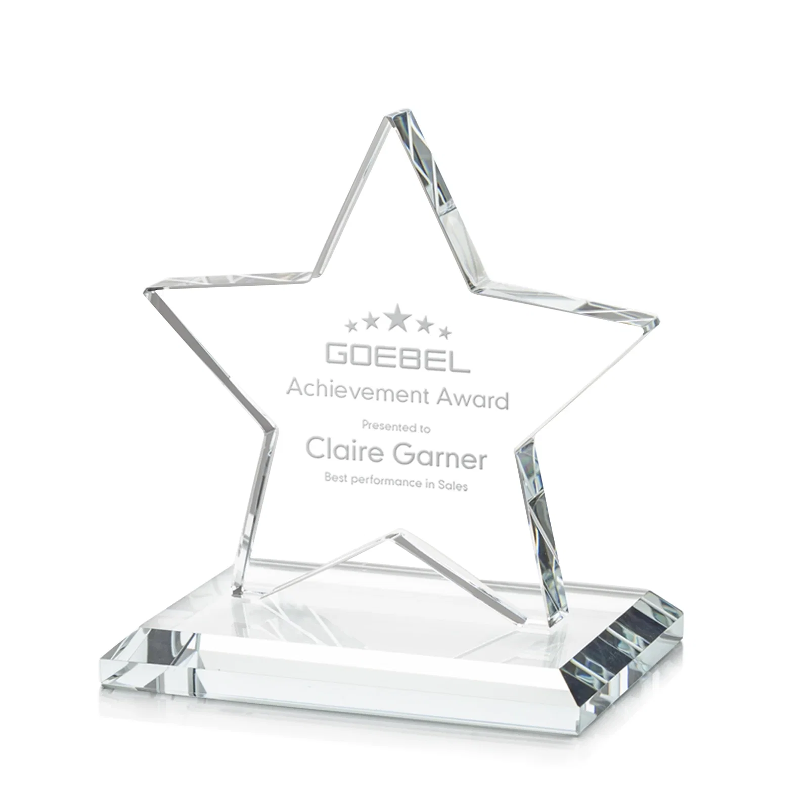 Custom Starfire Crystal Star Award in Amber, Light Blue or Rosewood for corporate award ceremonies