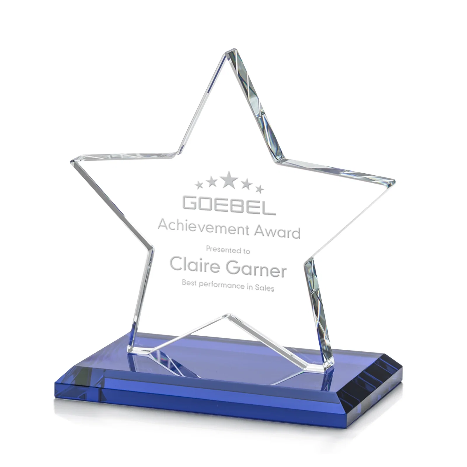 Personalized Starfire Crystal Star Award in Amber, Light Blue or Rosewood for graduation ceremonies