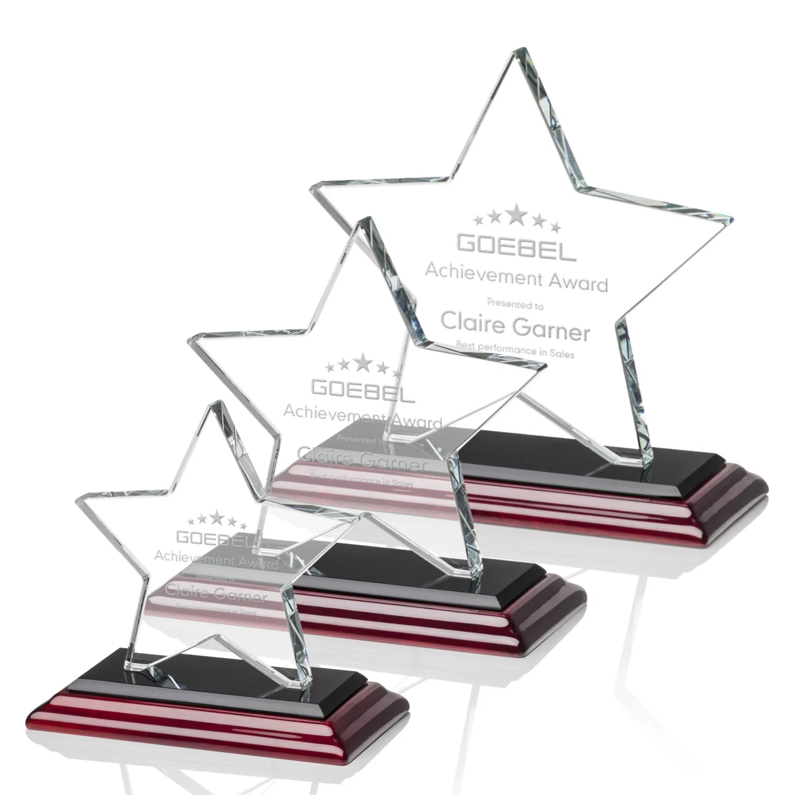 Personalized Starfire Crystal Star Award in Amber, Light Blue or Rosewood for volunteer appreciation