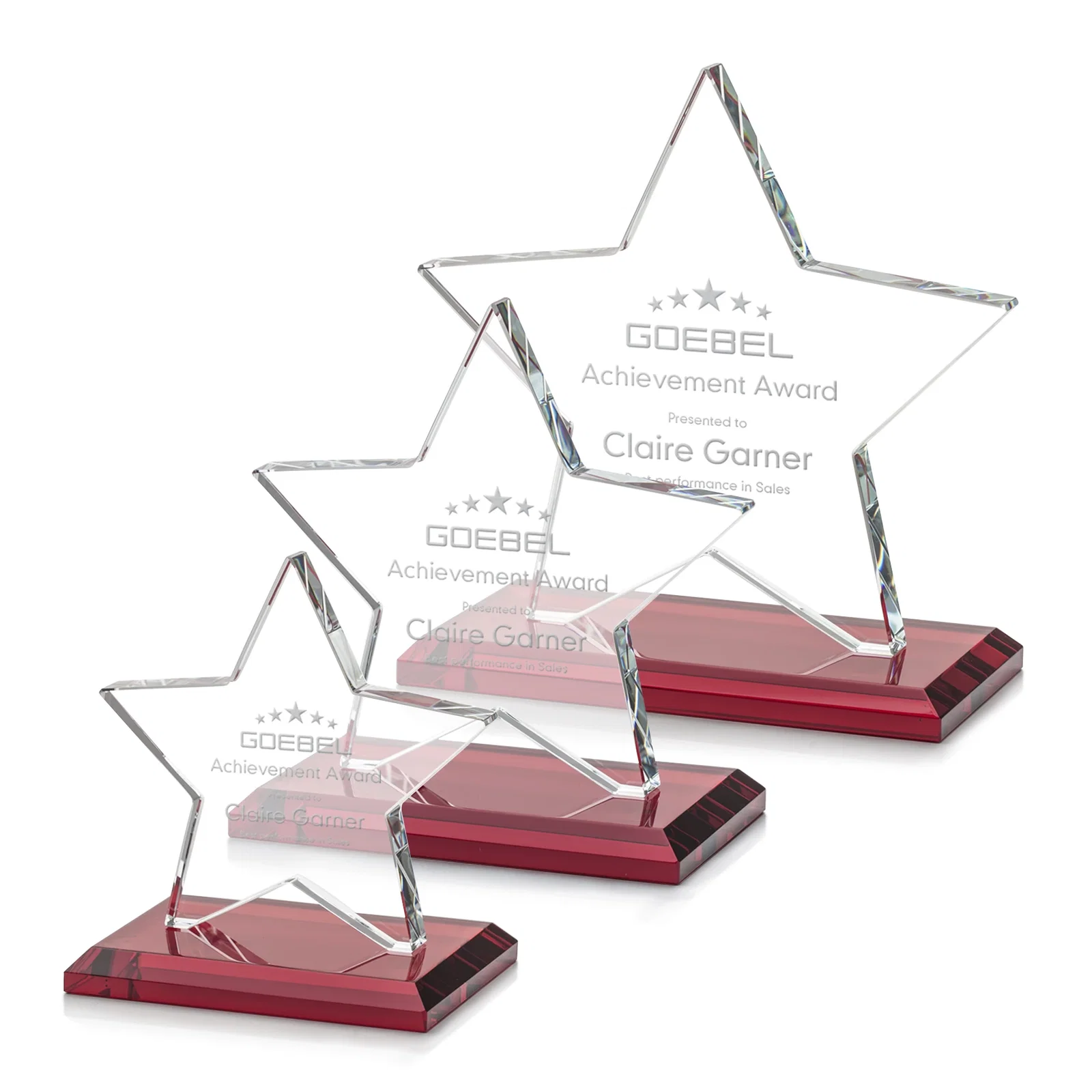 Promotional Starfire Crystal Star Award in Amber, Light Blue or Rosewood for corporate award ceremonies