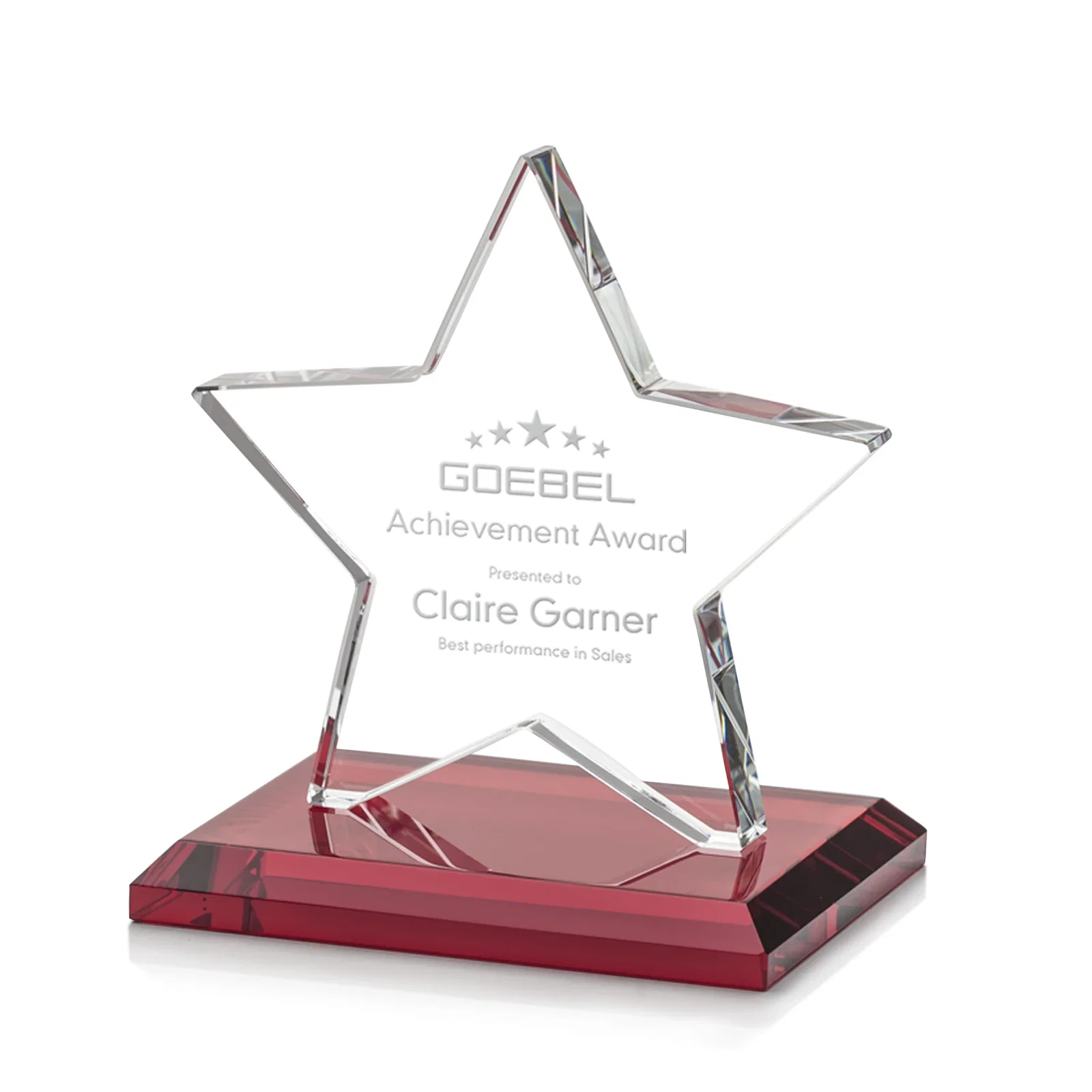 Promotional Starfire Crystal Star Award in Amber, Light Blue or Rosewood for service anniversary gifts