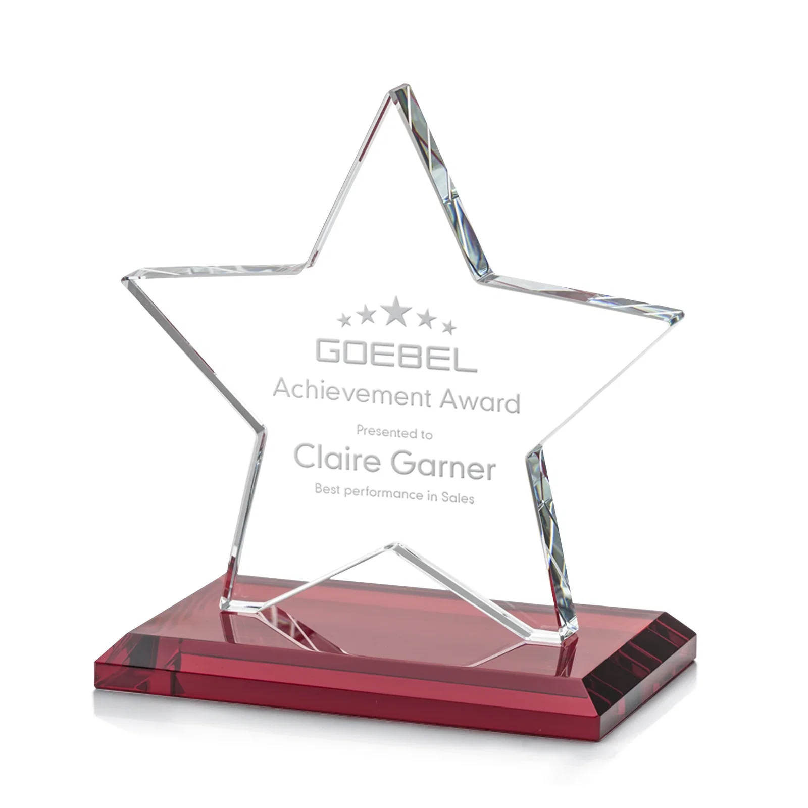 Promotional Starfire Crystal Star Award in Amber, Light Blue or Rosewood for sales achievement awards