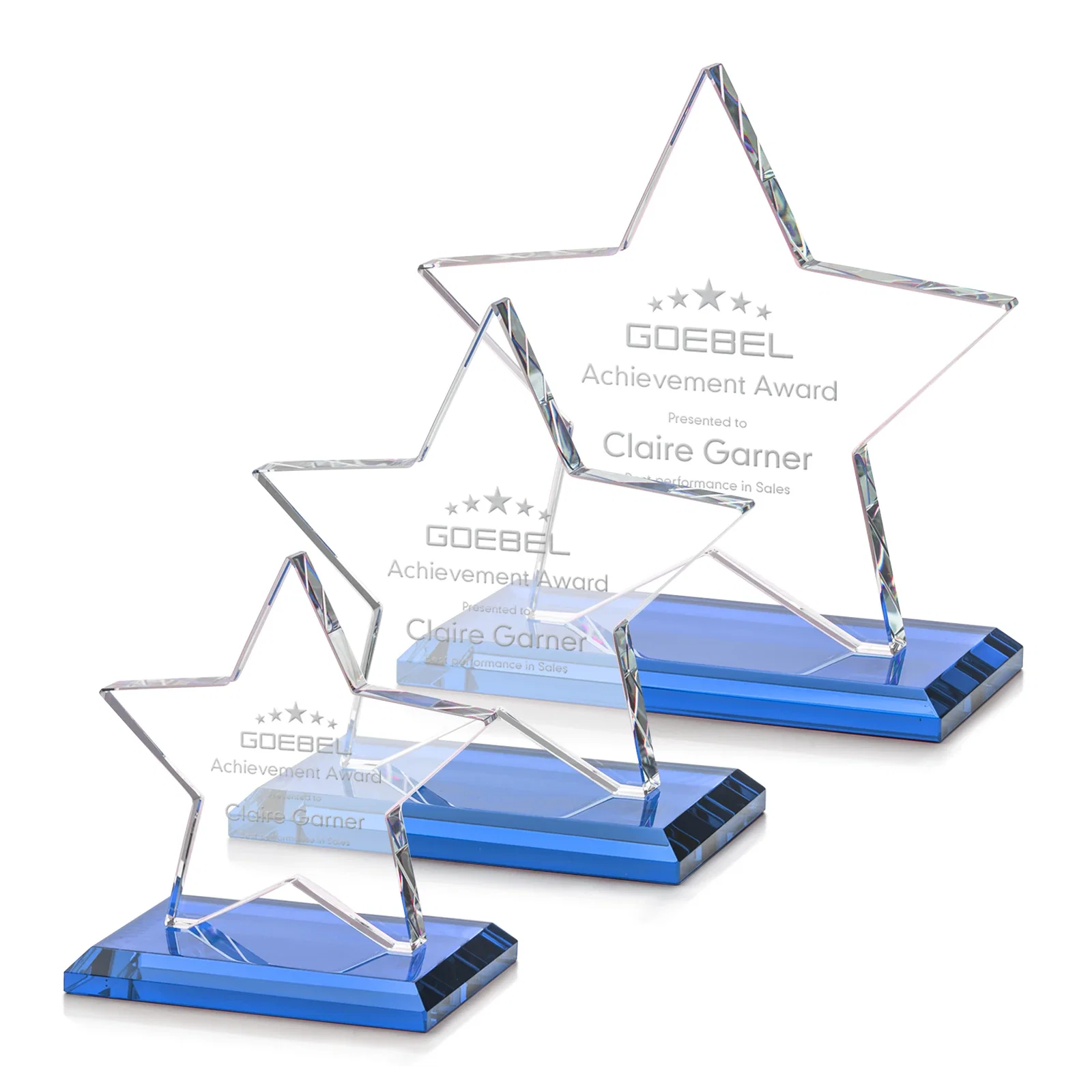 Promotional Starfire Crystal Star Award in Amber, Light Blue or Rosewood for team milestone celebrations