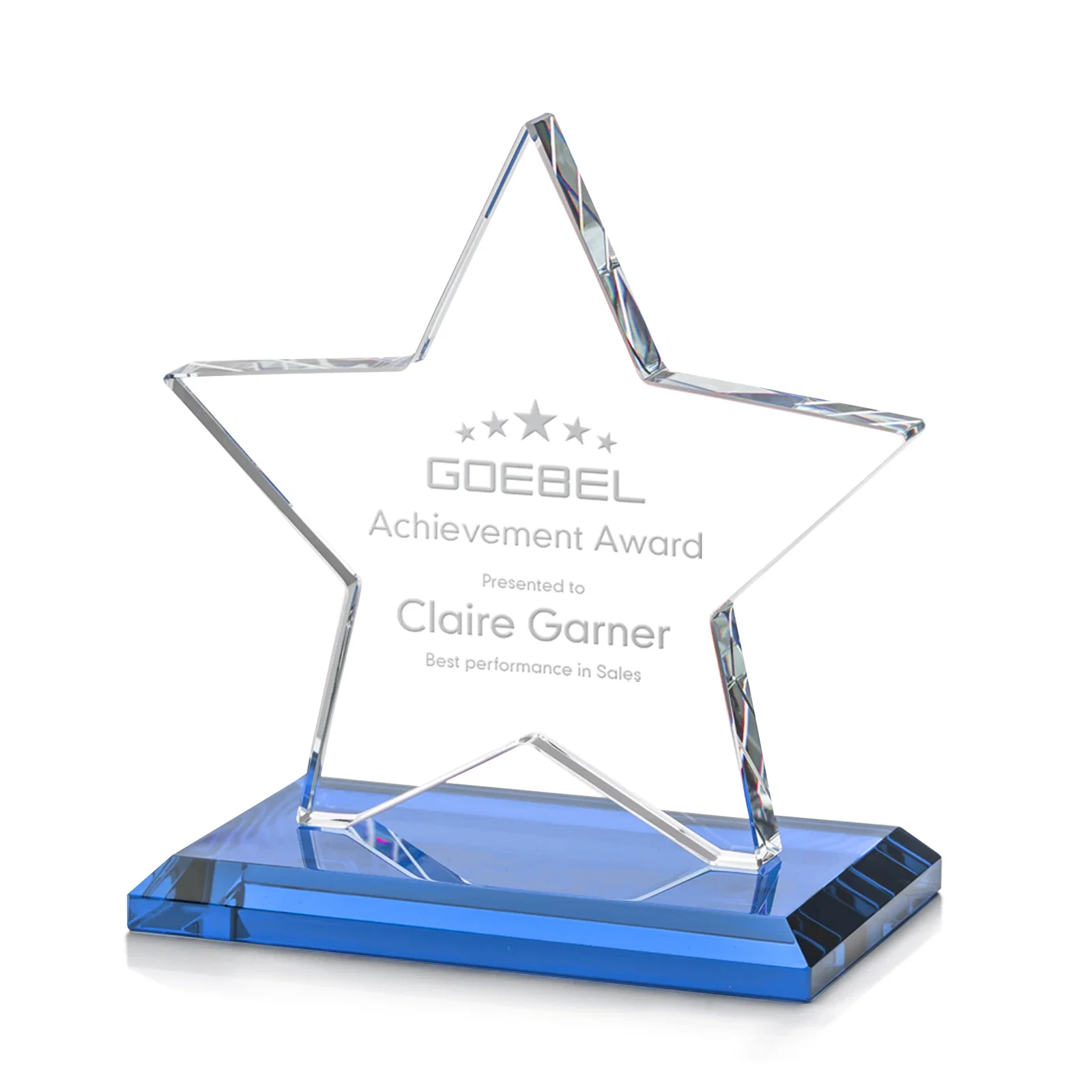 Promotional Starfire Crystal Star Award in Amber, Light Blue or Rosewood for graduation ceremonies