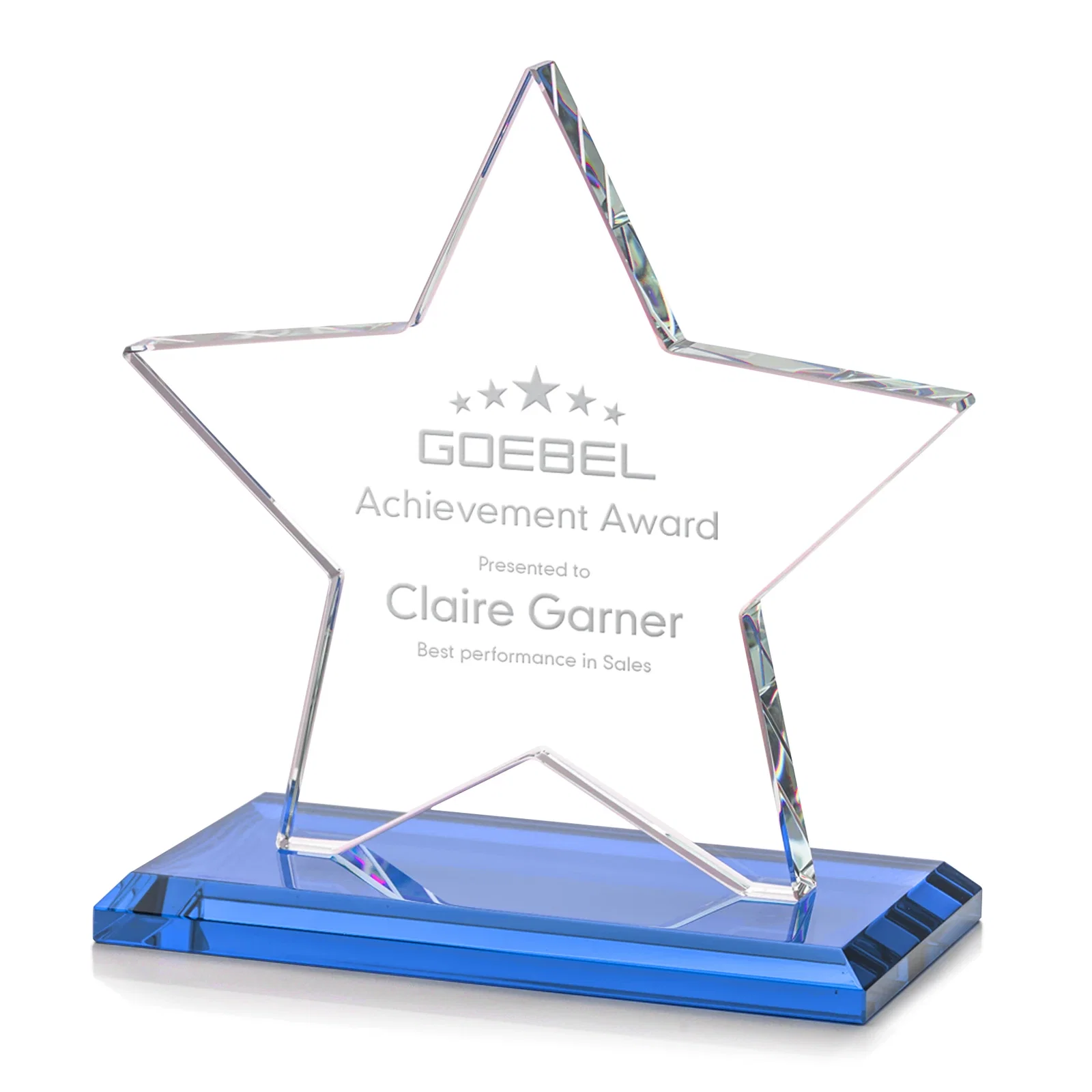 Promotional Starfire Crystal Star Award in Amber, Light Blue or Rosewood for safety achievement programs