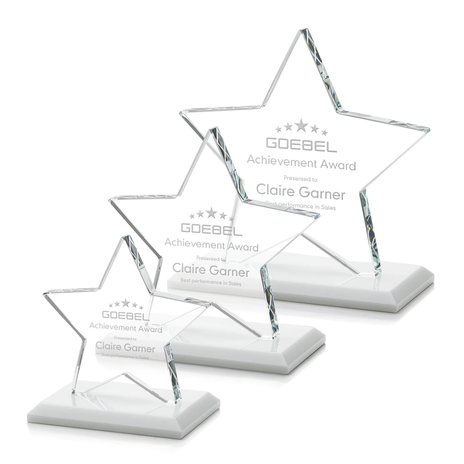 Promotional Starfire Crystal Star Award in Amber, Light Blue or Rosewood for volunteer appreciation