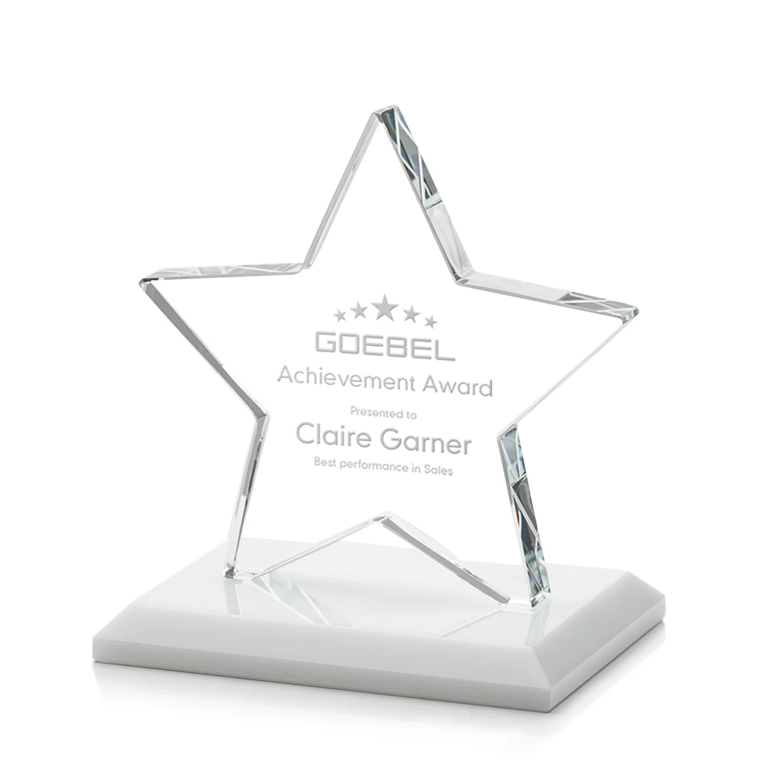 Promotional Starfire Crystal Star Award in Amber, Light Blue or Rosewood for dealer and partner awards