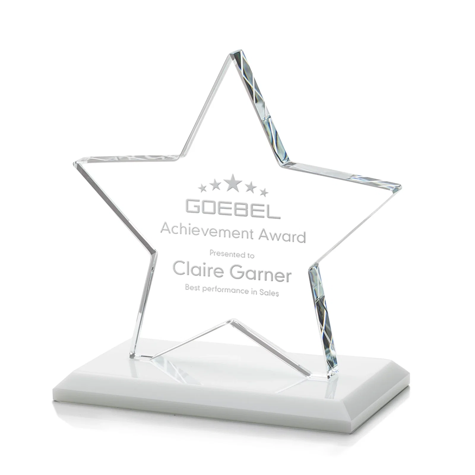Promotional Starfire Crystal Star Award in Amber, Light Blue or Rosewood for company anniversary events