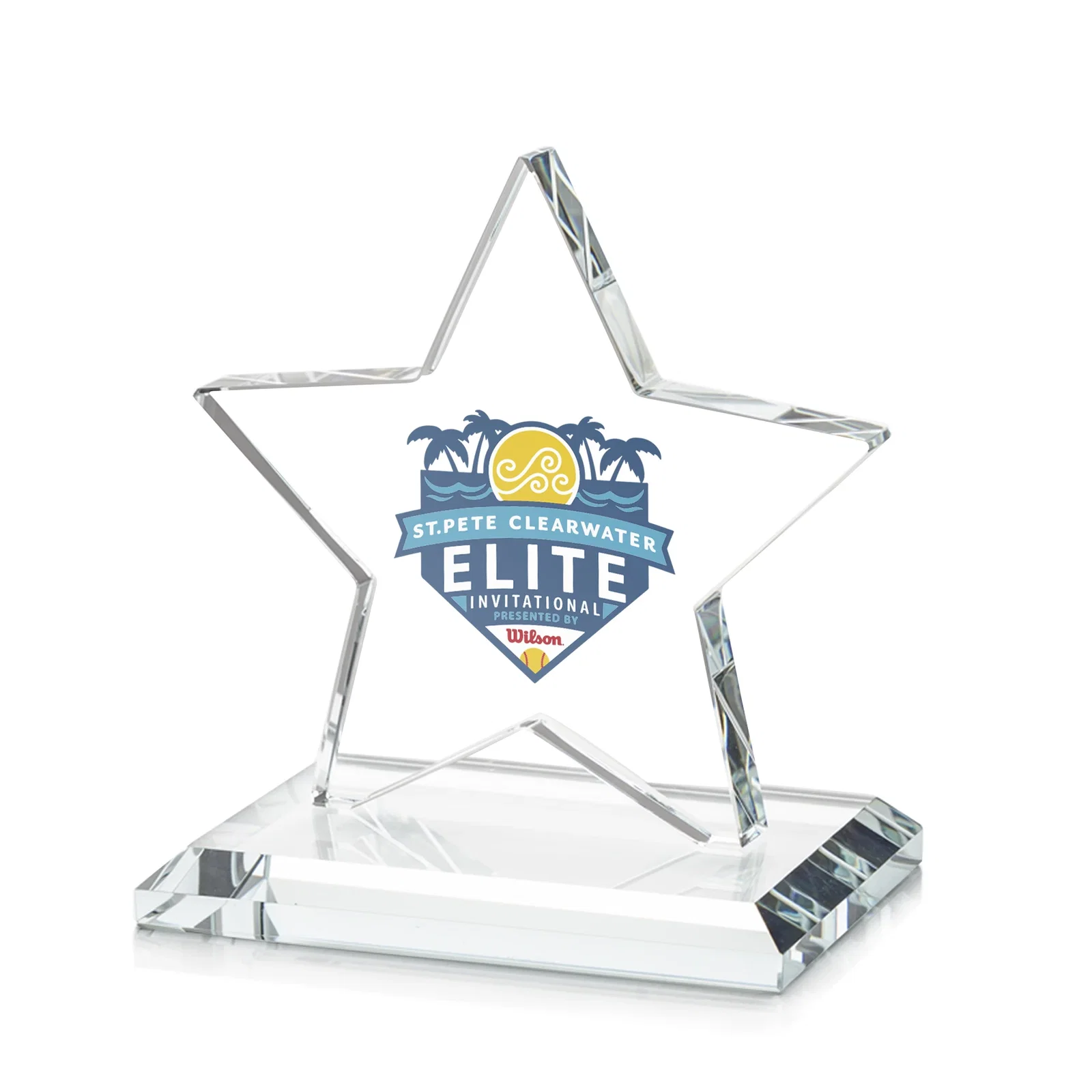 Branded Starfire Crystal Star Award in Amber, Light Blue or Rosewood for service anniversary gifts