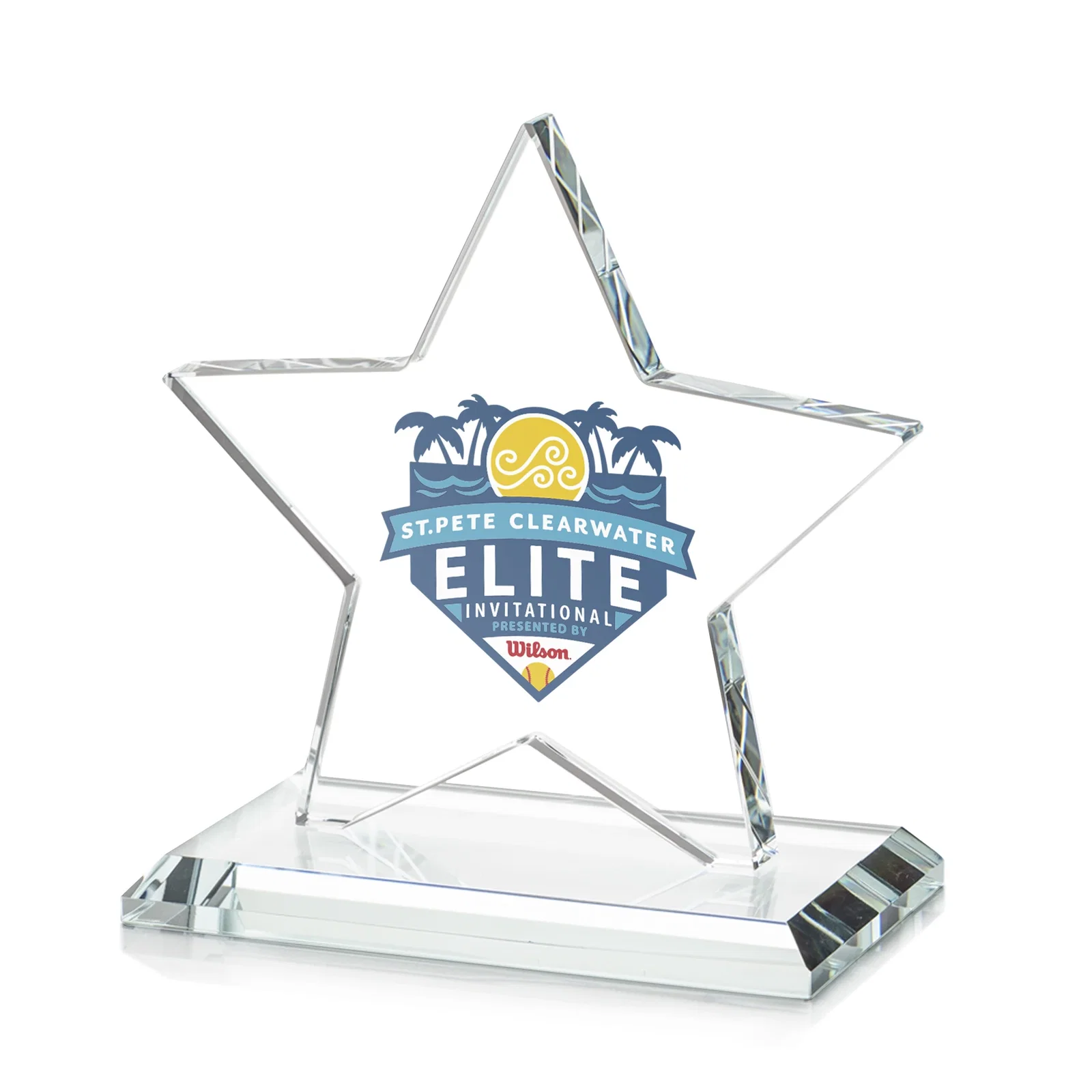 Branded Starfire Crystal Star Award in Amber, Light Blue or Rosewood for sales achievement awards