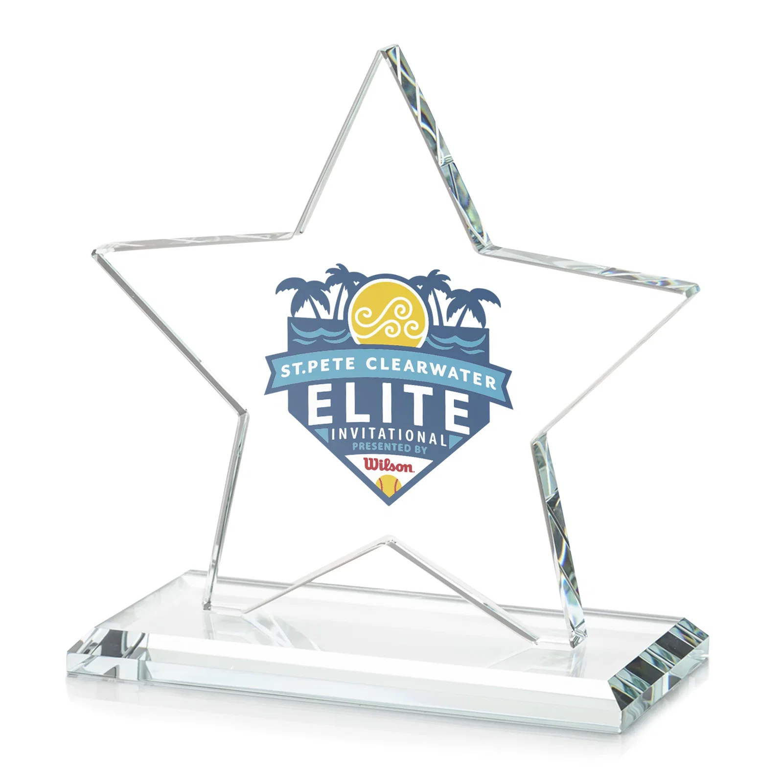 Branded Starfire Crystal Star Award in Amber, Light Blue or Rosewood for retirement presentations