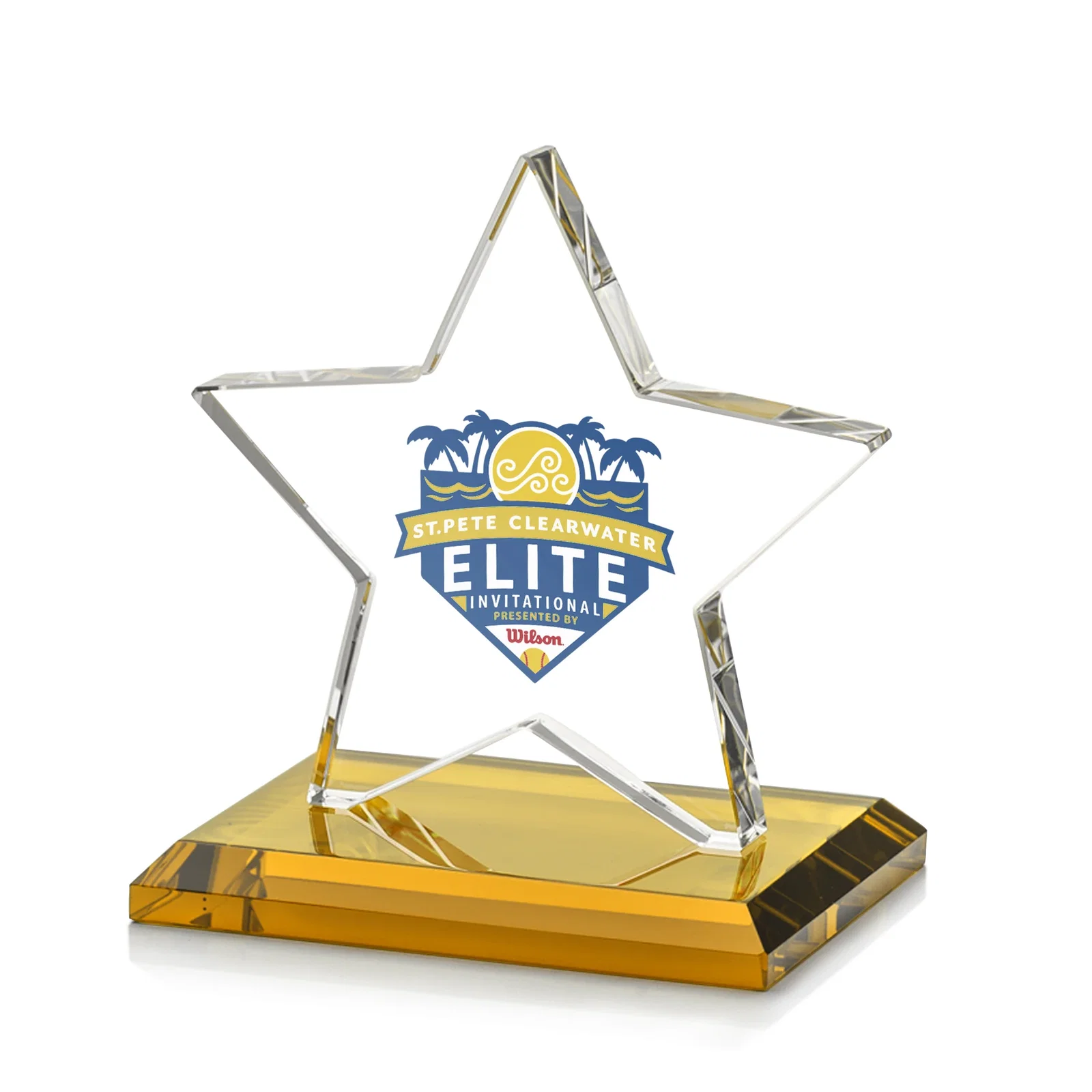 Branded Starfire Crystal Star Award in Amber, Light Blue or Rosewood for donor appreciation