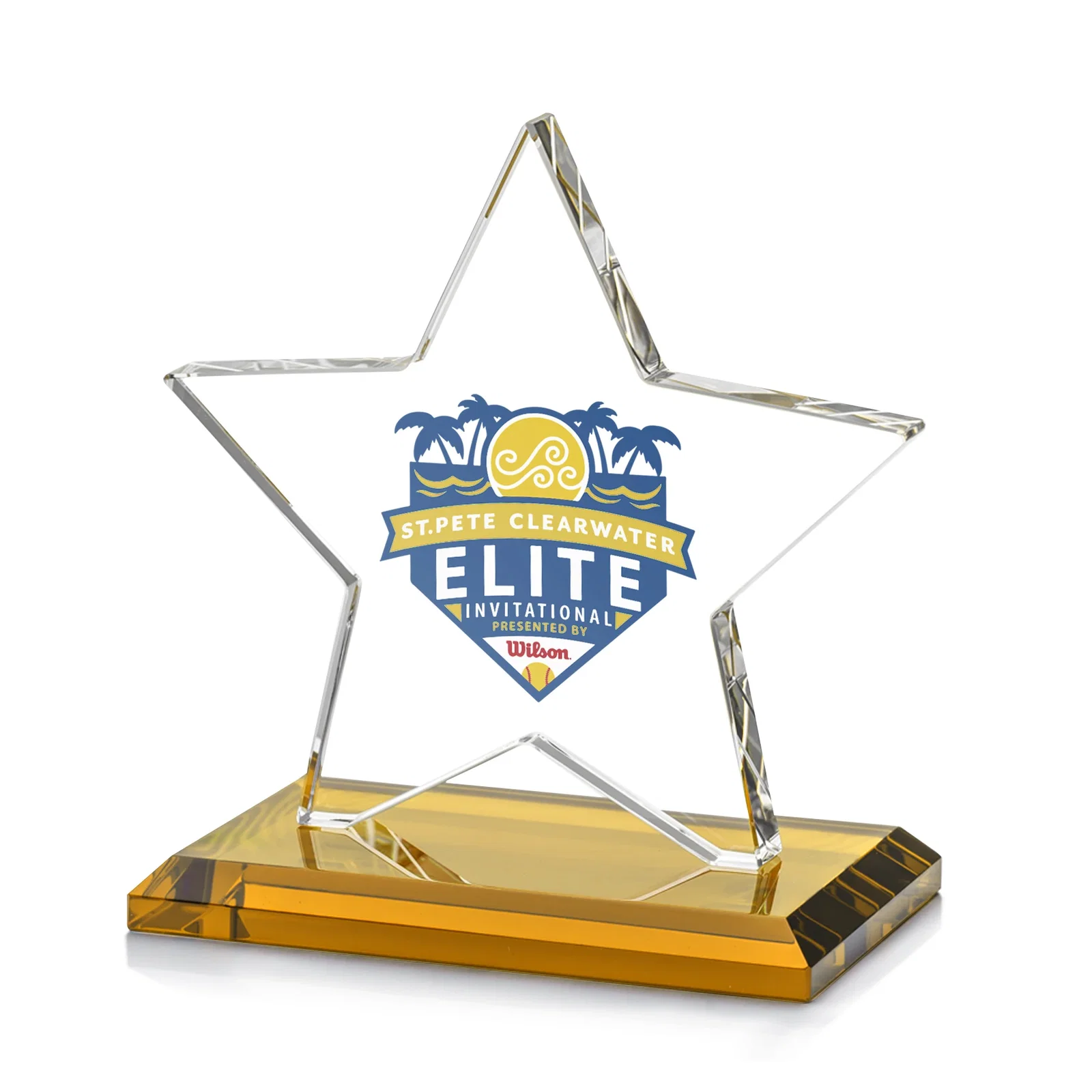 Branded Starfire Crystal Star Award in Amber, Light Blue or Rosewood for graduation ceremonies