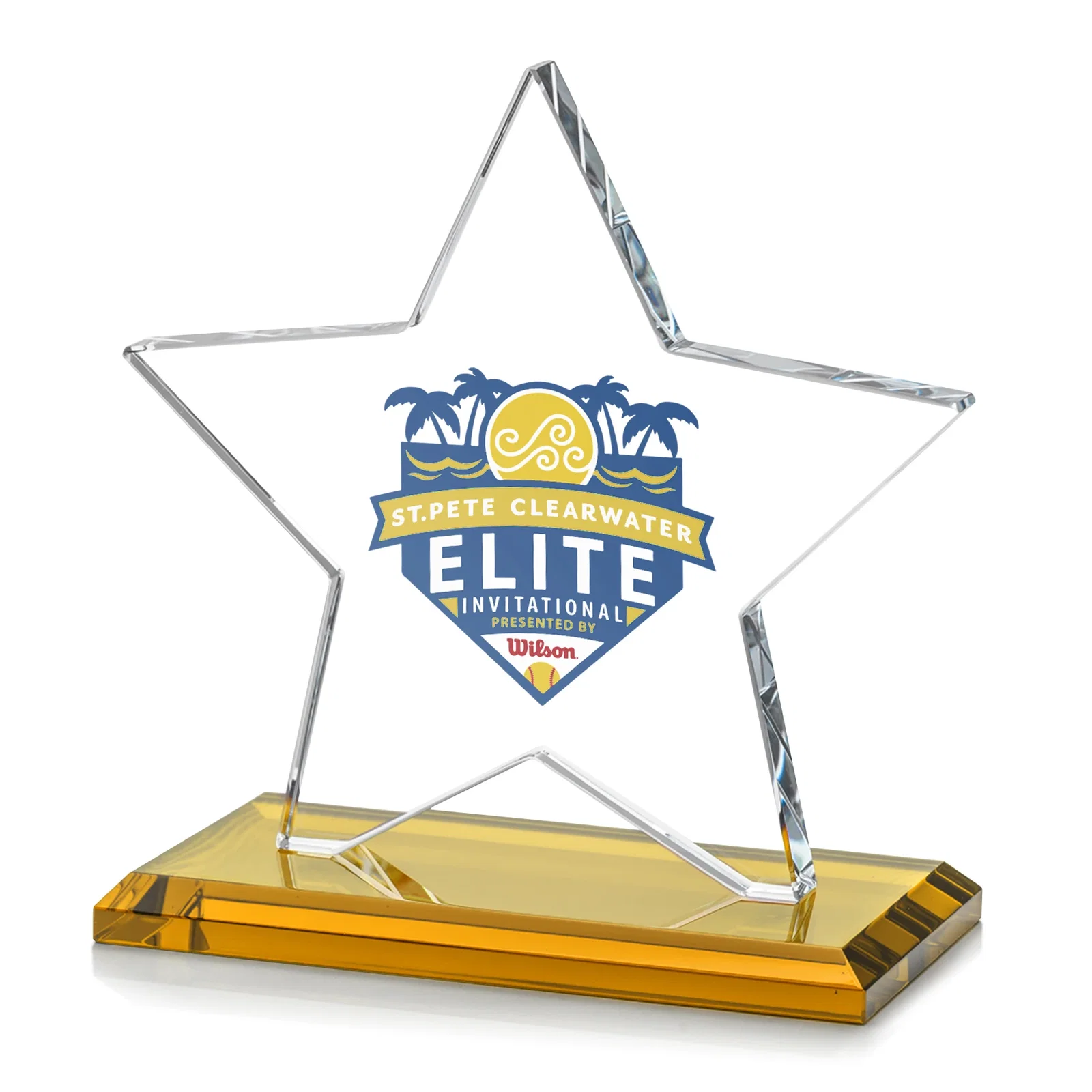 Branded Starfire Crystal Star Award in Amber, Light Blue or Rosewood for safety achievement programs