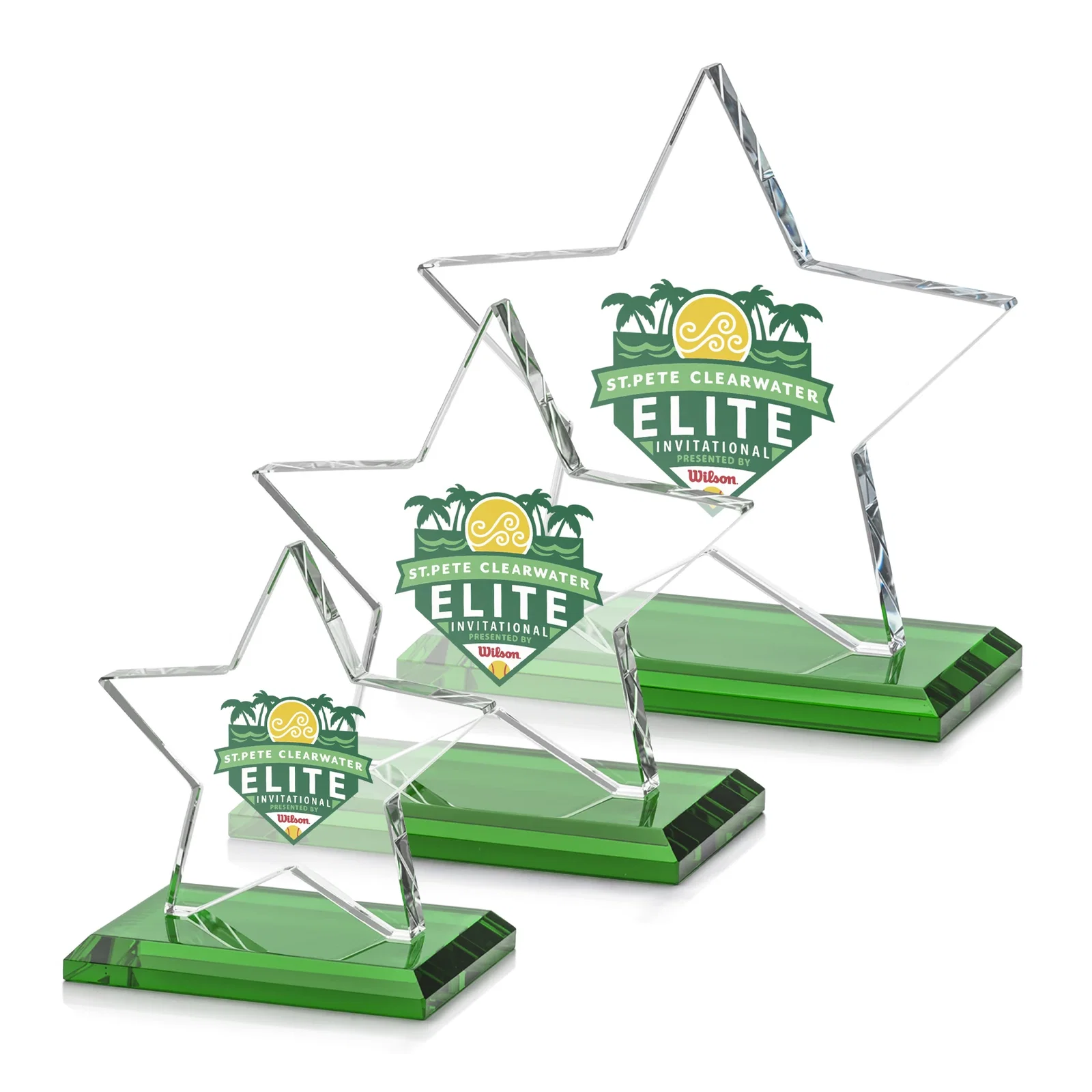 Branded Starfire Crystal Star Award in Amber, Light Blue or Rosewood for volunteer appreciation