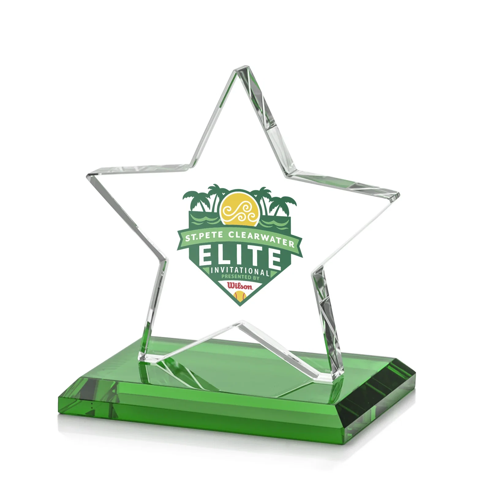 Branded Starfire Crystal Star Award in Amber, Light Blue or Rosewood for dealer and partner awards