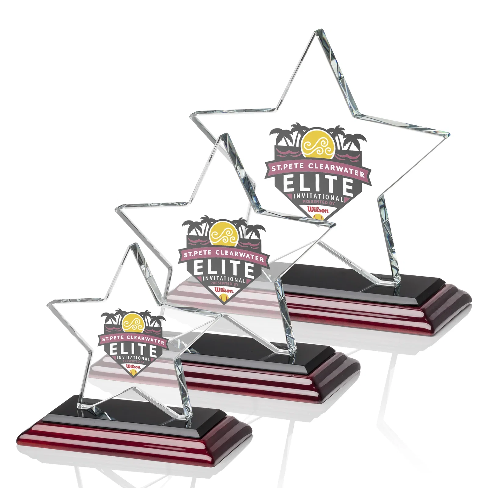 Custom printed Starfire Crystal Star Award in Amber, Light Blue or Rosewood for volunteer appreciation